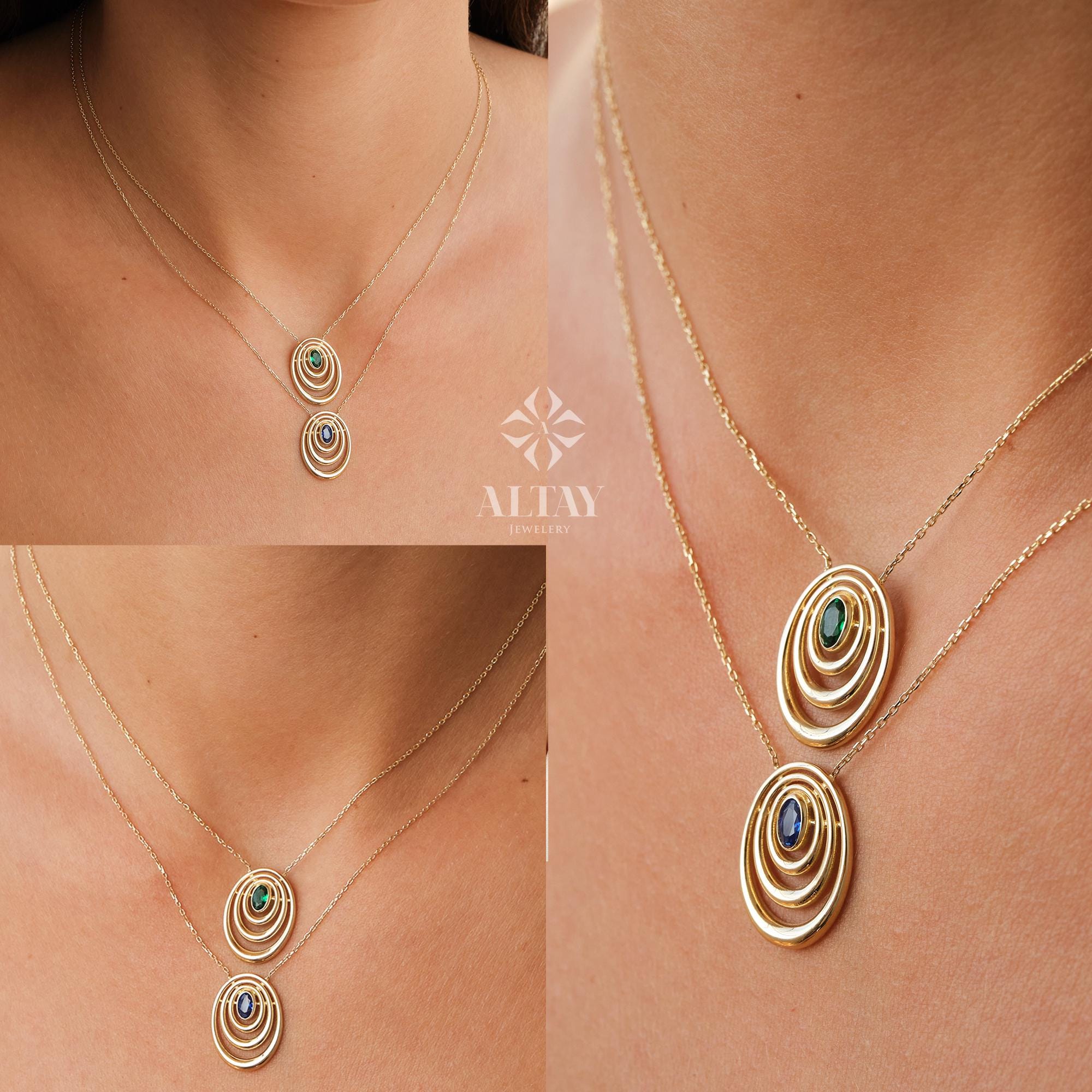 14K Gold Birthstone Necklace, Oval Shape Opal Pendant, Dainty Custom Gold Necklace, Layering Gemstone Necklace, Emerald Stone Moms Gift