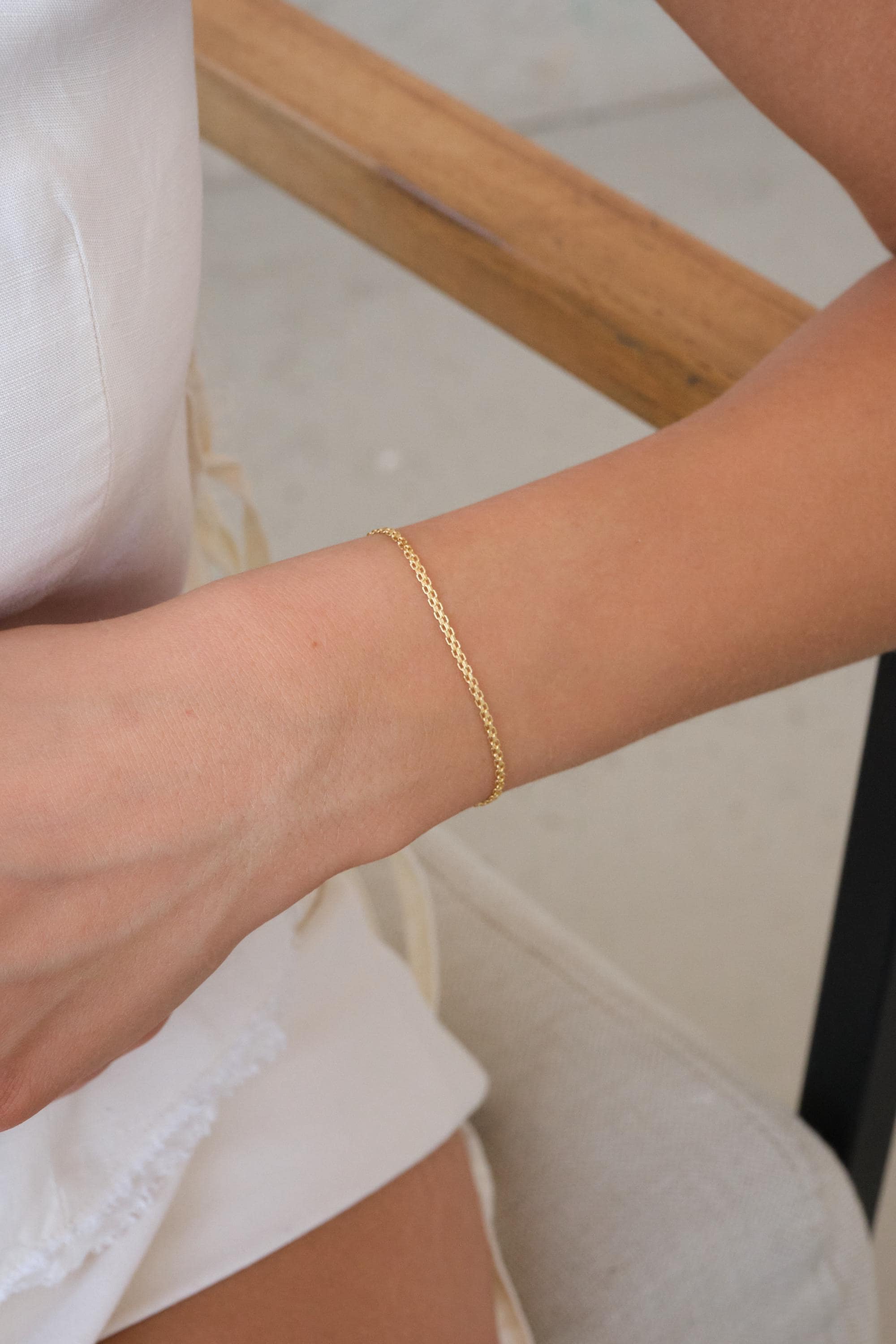 14K Gold Chain Bracelet, 2.5mm Dainty Bismark Minimal Gold Bracelet, Thin Everyday Gold Chain, Real Gold Bracelet Gift for Her