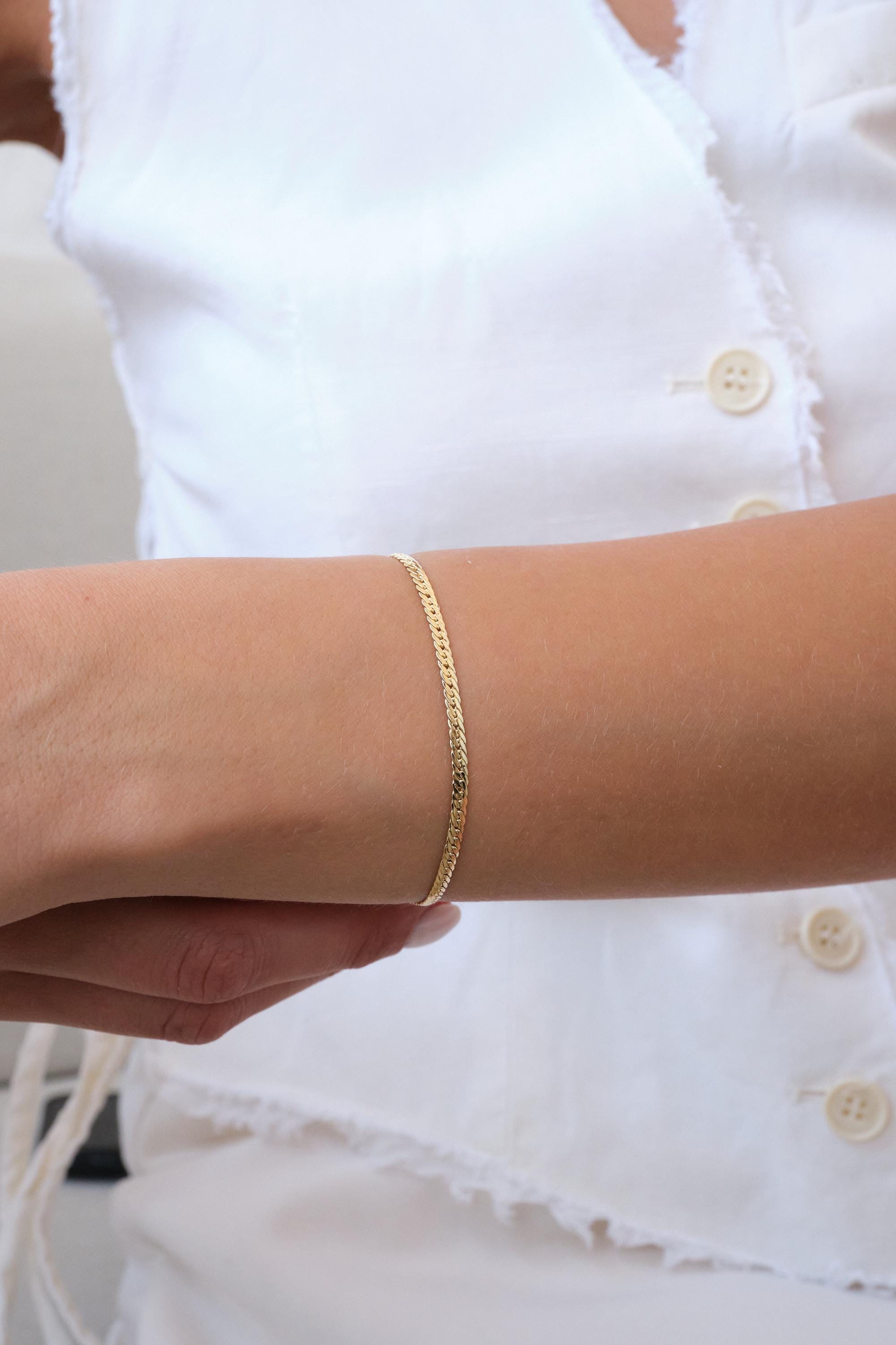 14K Gold 2.5MM Cuban Link Bracelet, Curb Chain Bracelet, Bold Link Chunky Vintage Chain Anklet, Men Women Stacking Bracelet, Gift For Her