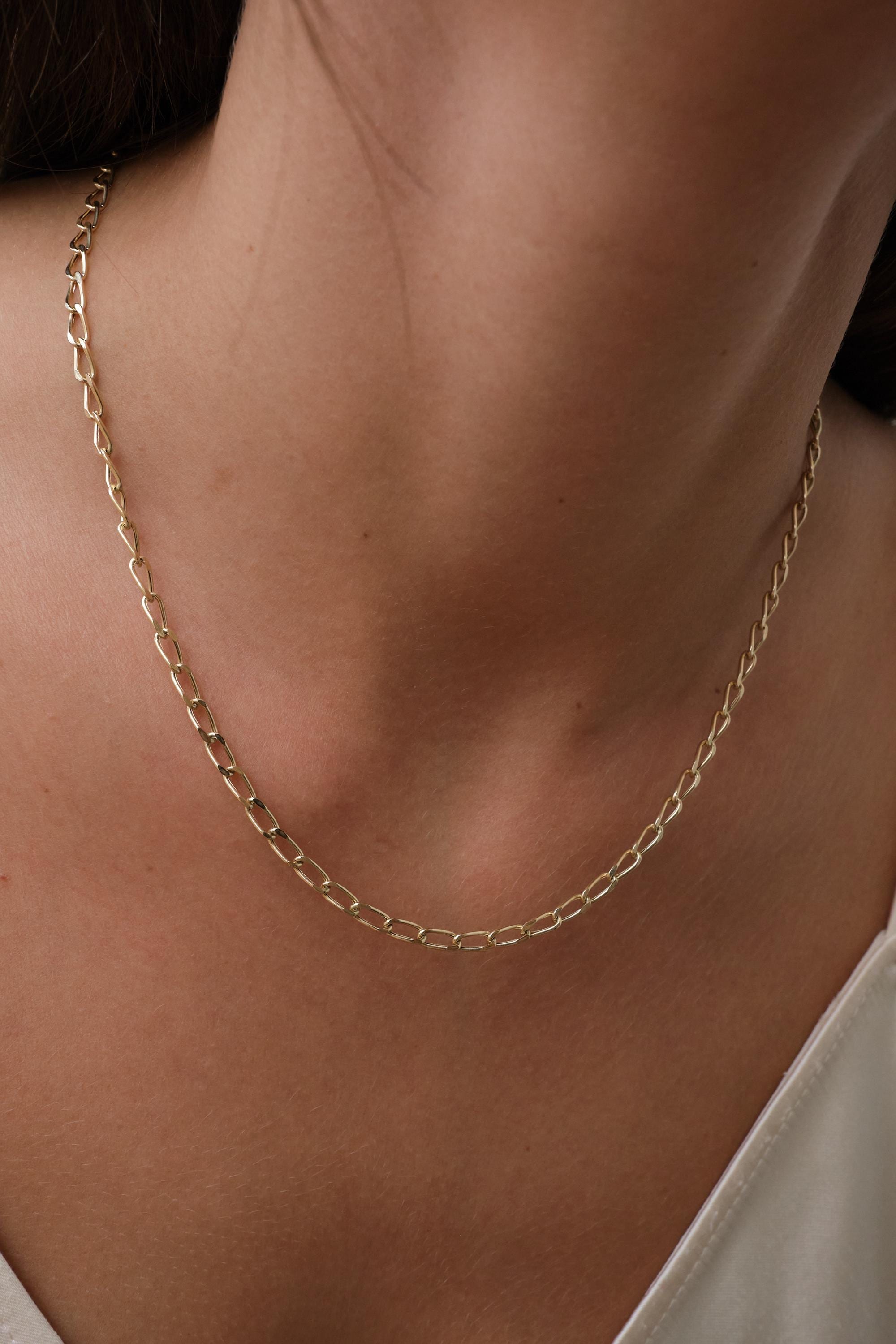 14K Gold Paperclip Chain Necklace, 3.50mm Dainty Gold Link Necklace, Minimal Everyday Gold Chain, Modern Layering Necklace for Her