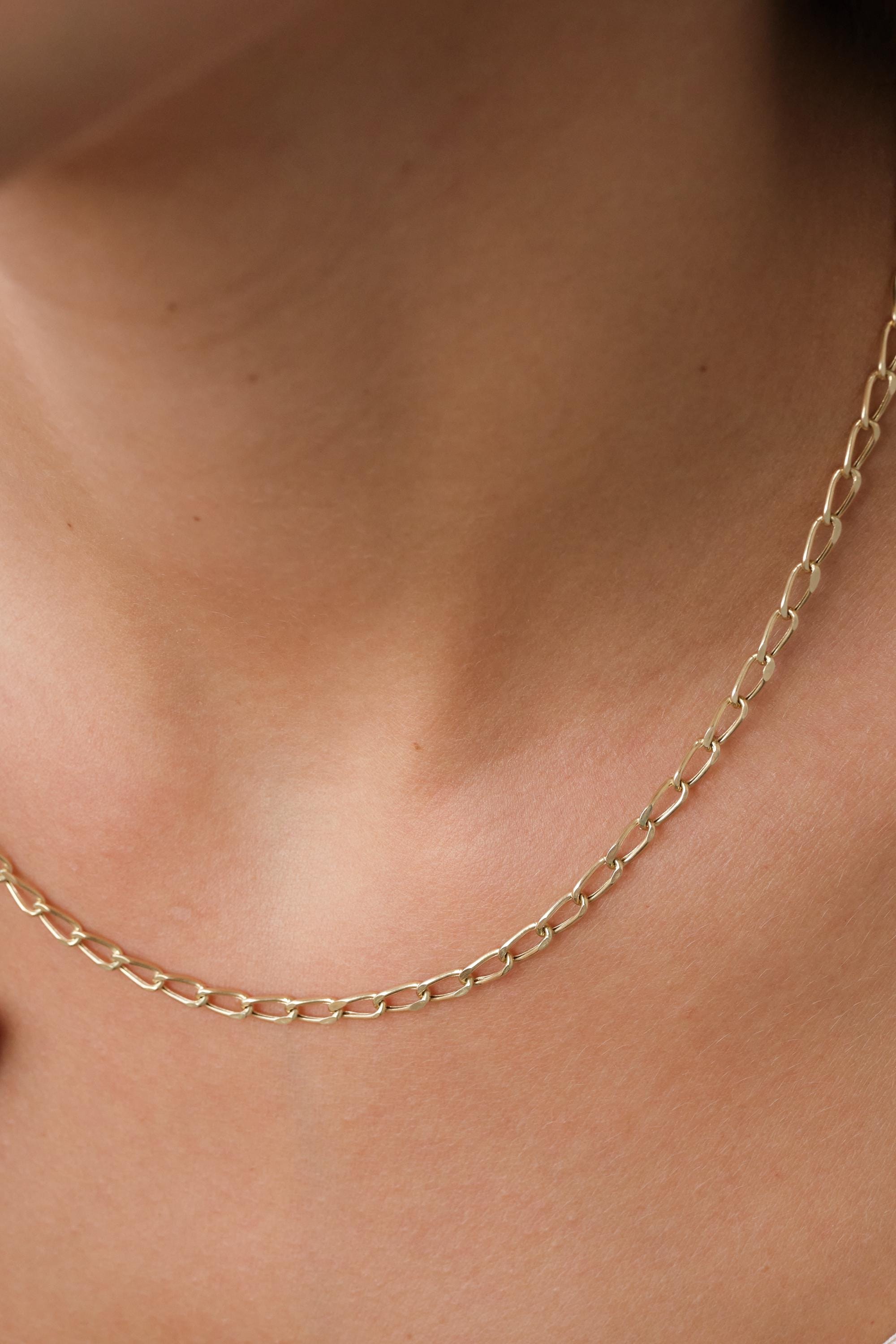 14K Gold Paperclip Chain Necklace, 3.50mm Dainty Gold Link Necklace, Minimal Everyday Gold Chain, Modern Layering Necklace for Her