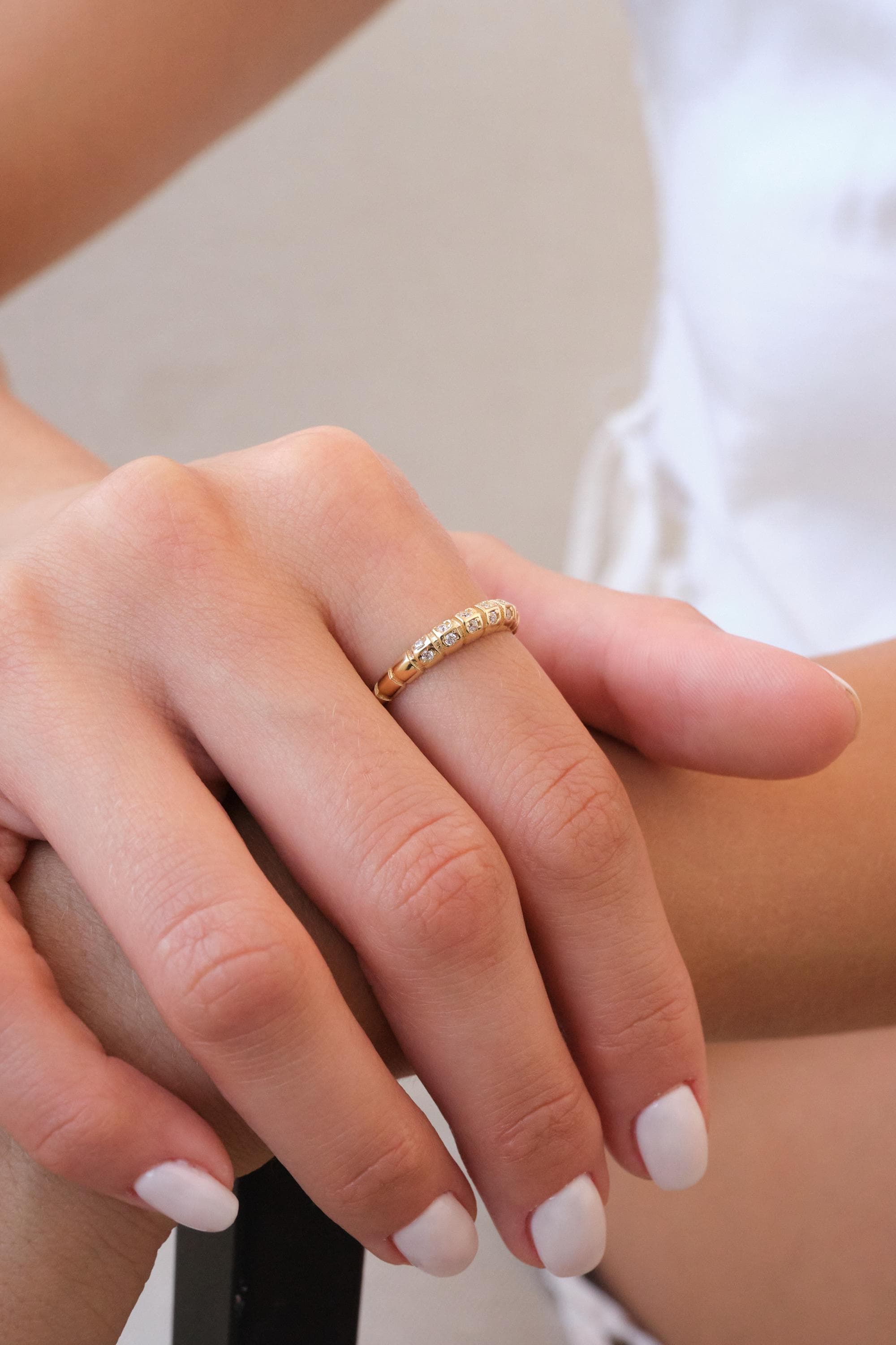 14K Gold Dome Croissant Ring with CZ, Chunky Pave Gold Ring, Statement Dome Ring, Luxury Croissant Ring, Bold Gold Ring for Her