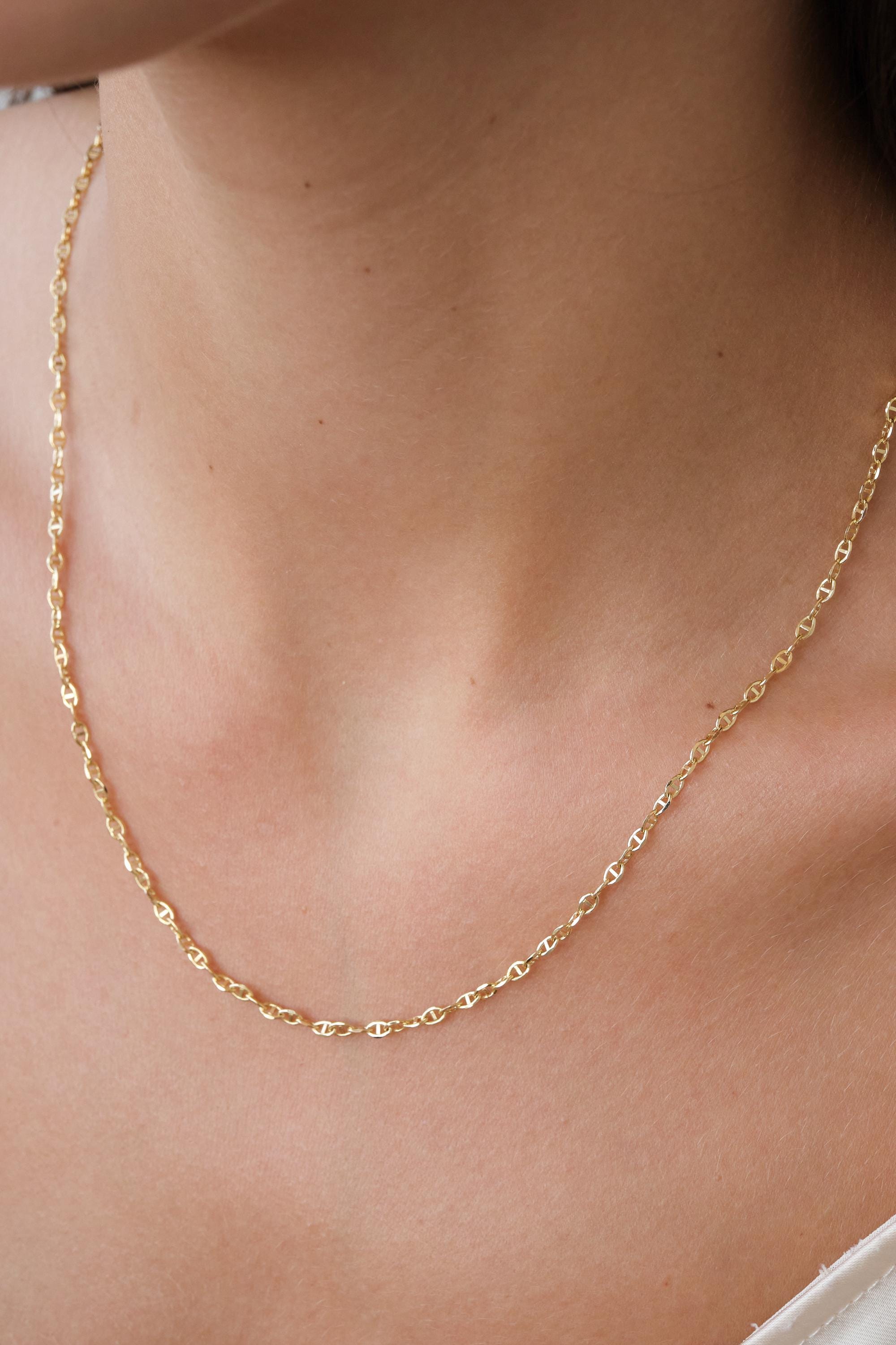14K Gold Mariner Chain Necklace, 2mm Mariner Link Chain Necklace, Anchor Link Necklace, Minimalist Layering Necklace