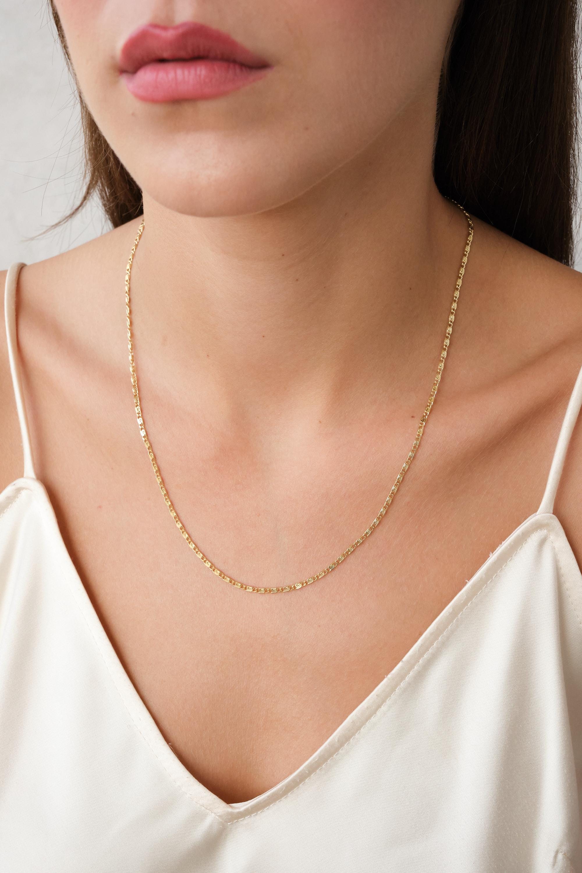 14K Gold S Link Necklace, 2mm Dainty Squiggle Chain Necklace, Minimal Gold Chain, Everyday Gold Necklace, Layering Necklace