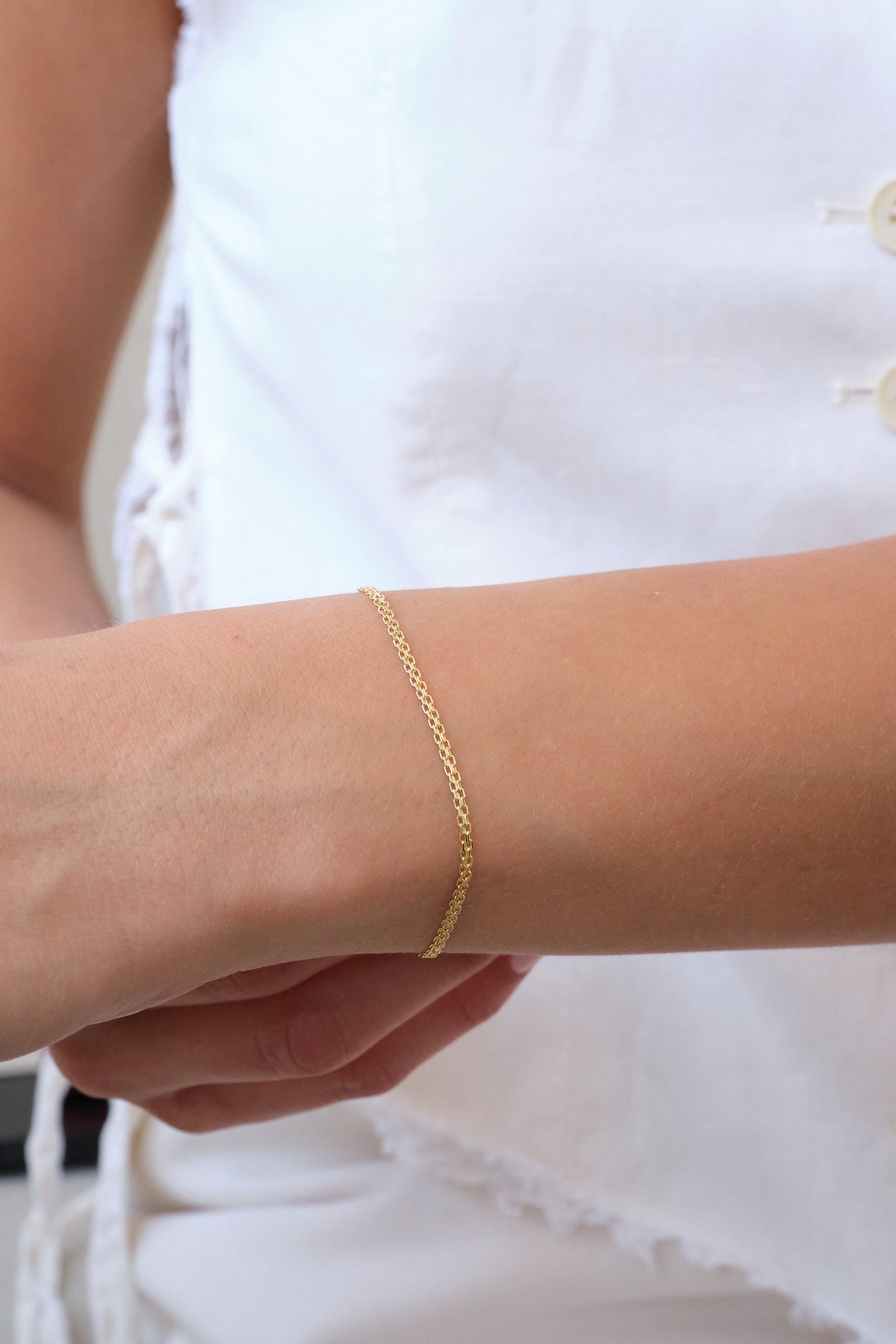 14K Gold Chain Bracelet, 2.5mm Dainty Bismark Minimal Gold Bracelet, Thin Everyday Gold Chain, Real Gold Bracelet Gift for Her