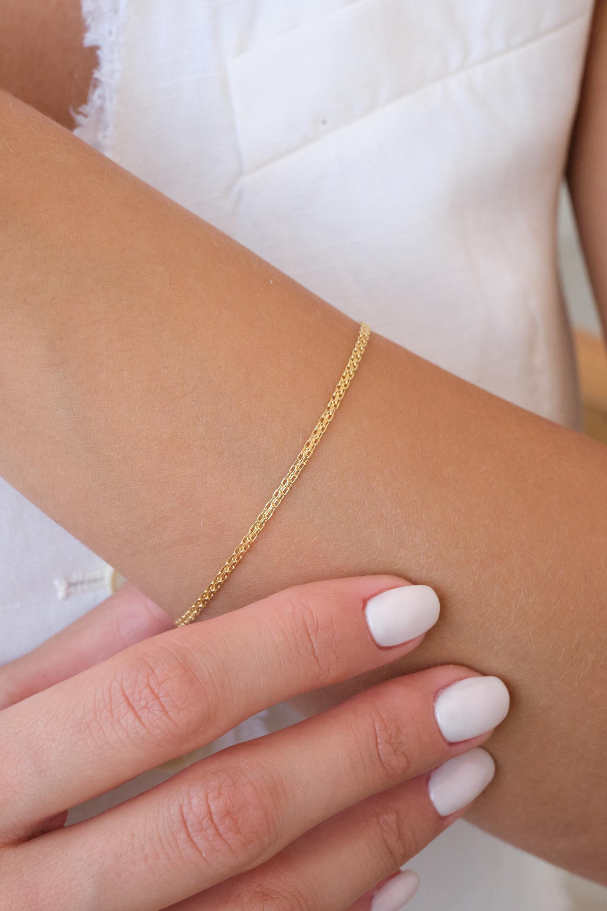 14K Gold Chain Bracelet, 2.5mm Dainty Bismark Minimal Gold Bracelet, Thin Everyday Gold Chain, Real Gold Bracelet Gift for Her