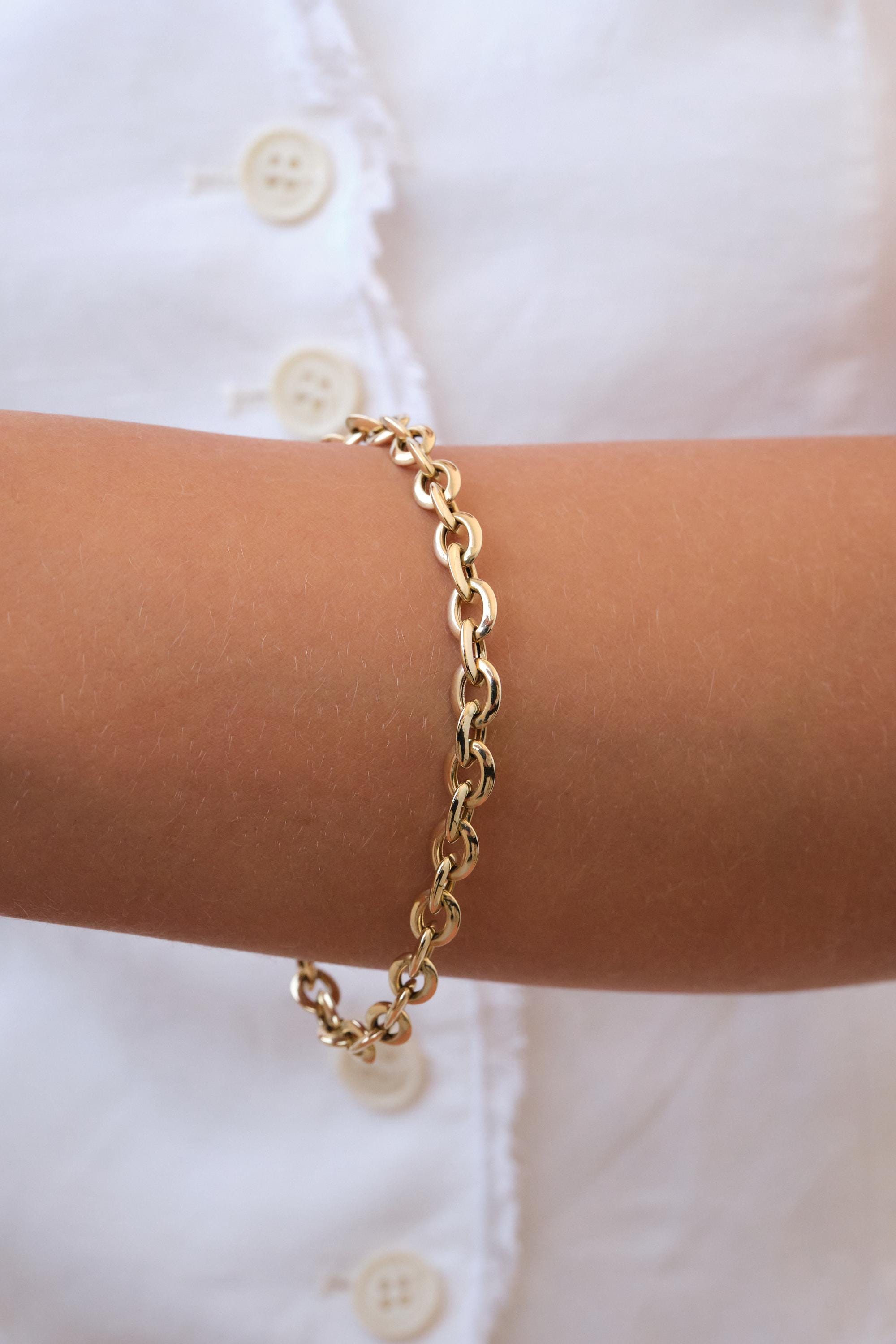 14K Gold Chain Bracelet, 5mm Classic Gold Link Bracelet, Everyday Gold Bracelet, Timeless Real Gold Jewelry Gift for Her