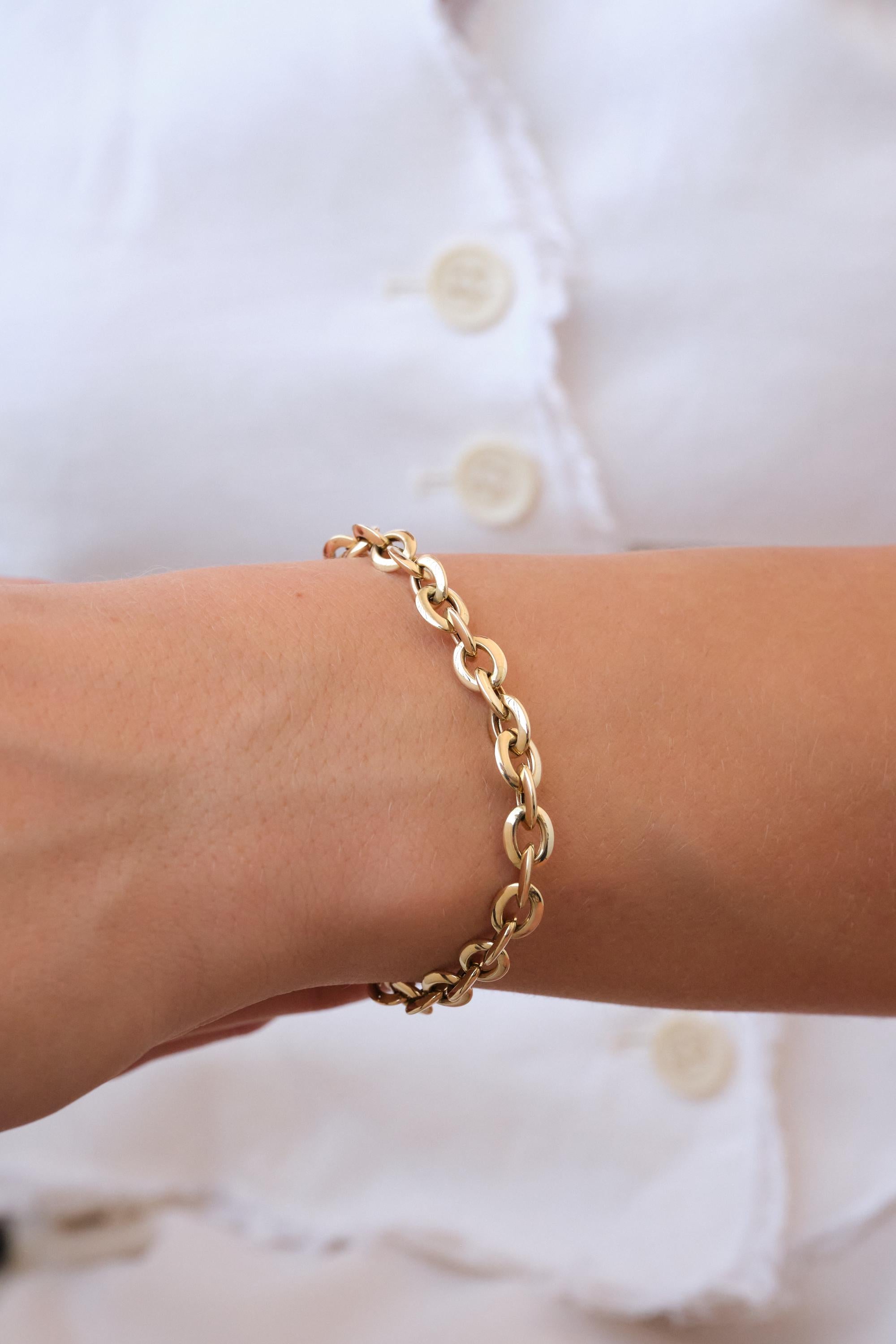 14K Gold Chain Bracelet, 5mm Classic Gold Link Bracelet, Everyday Gold Bracelet, Timeless Real Gold Jewelry Gift for Her