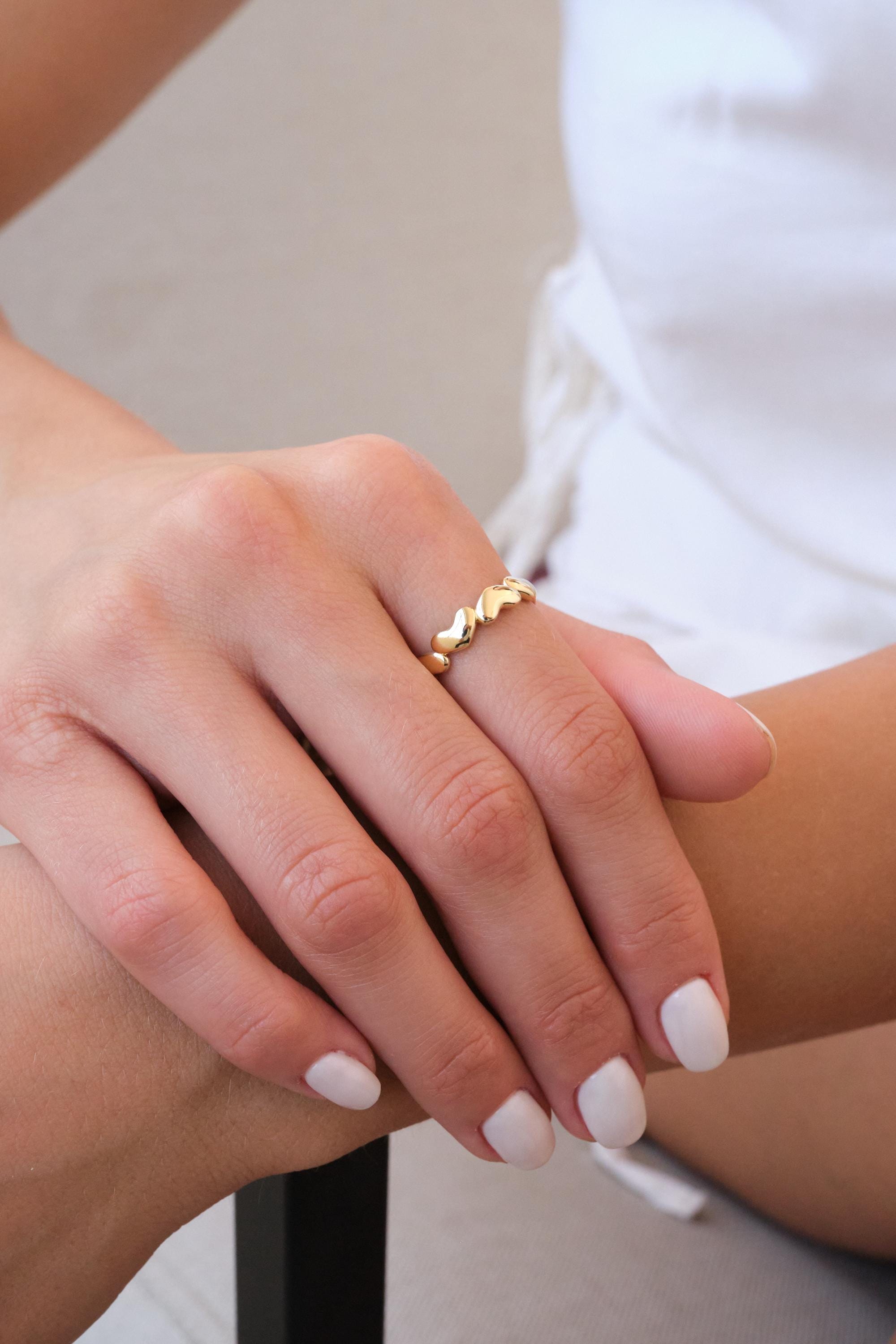 14K Gold Puff Heart Ring, Dainty Heart Band Ring, Minimal Solid Gold Heart Ring, Everyday Gold Jewelry Gift
