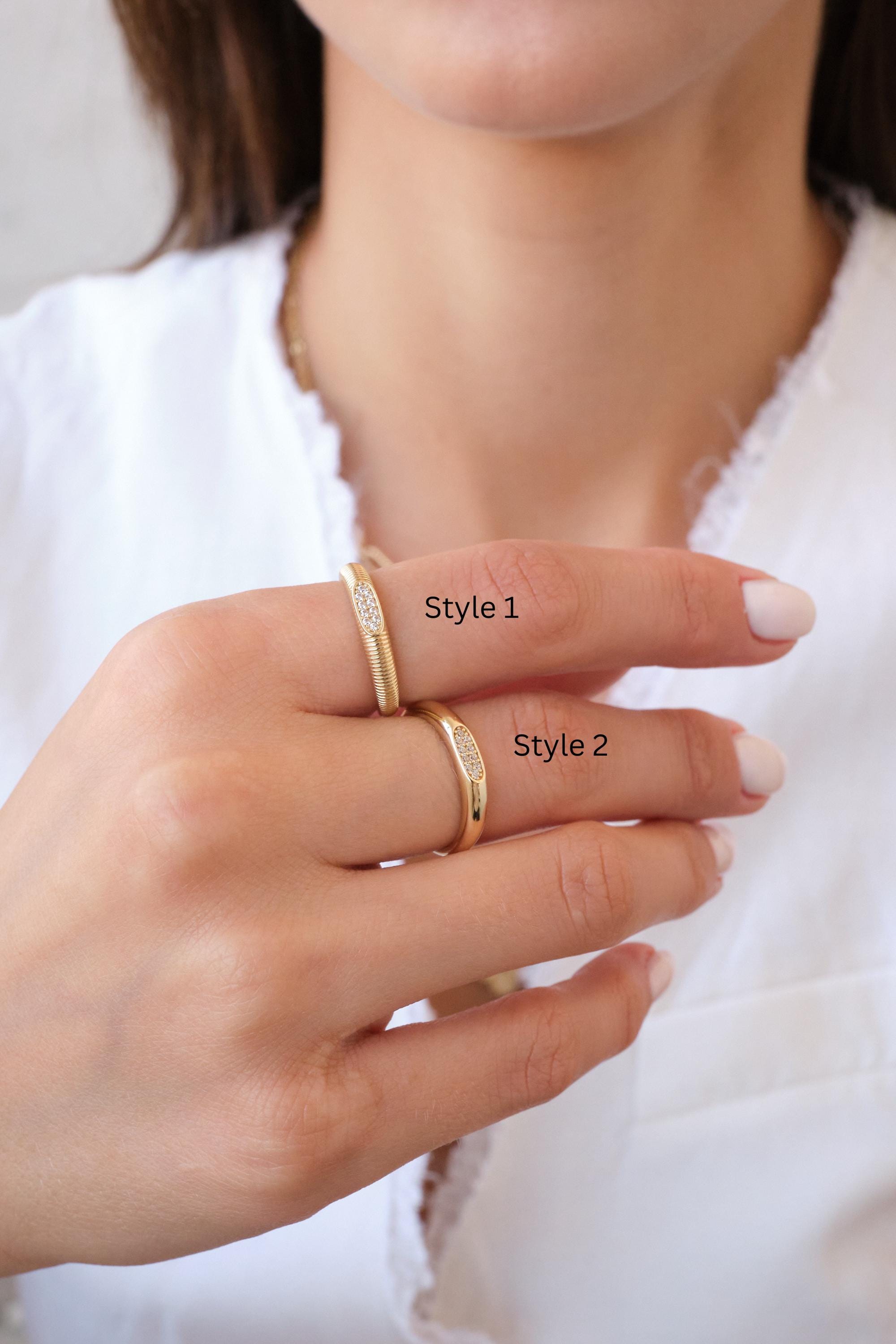 14K Gold Oval CZ Ring, Minimal Gold Band Ring, Dainty Everyday Gold Ring, Modern Stackable CZ Ring