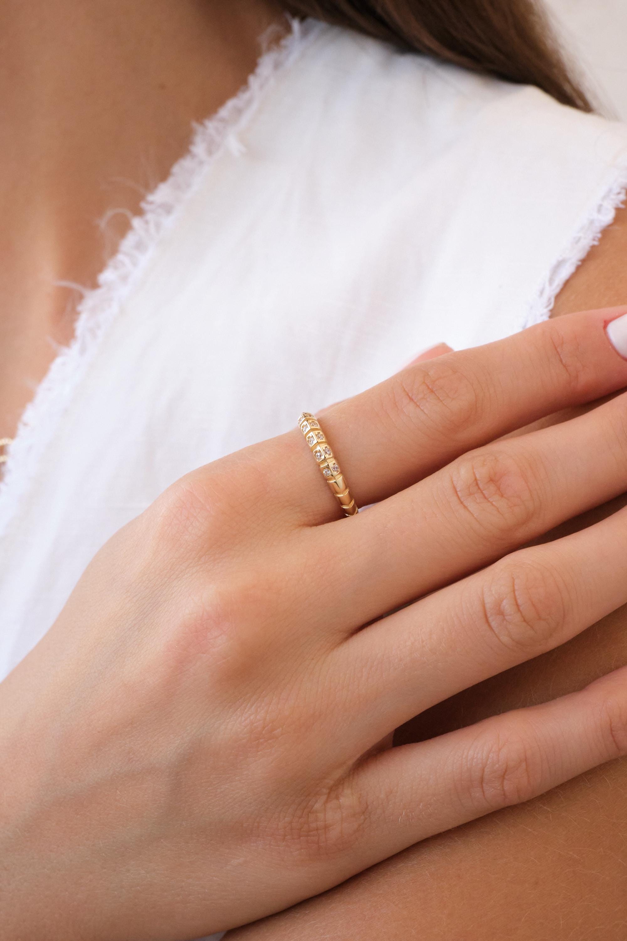 14K Gold Dome Croissant Ring with CZ, Chunky Pave Gold Ring, Statement Dome Ring, Luxury Croissant Ring, Bold Gold Ring for Her