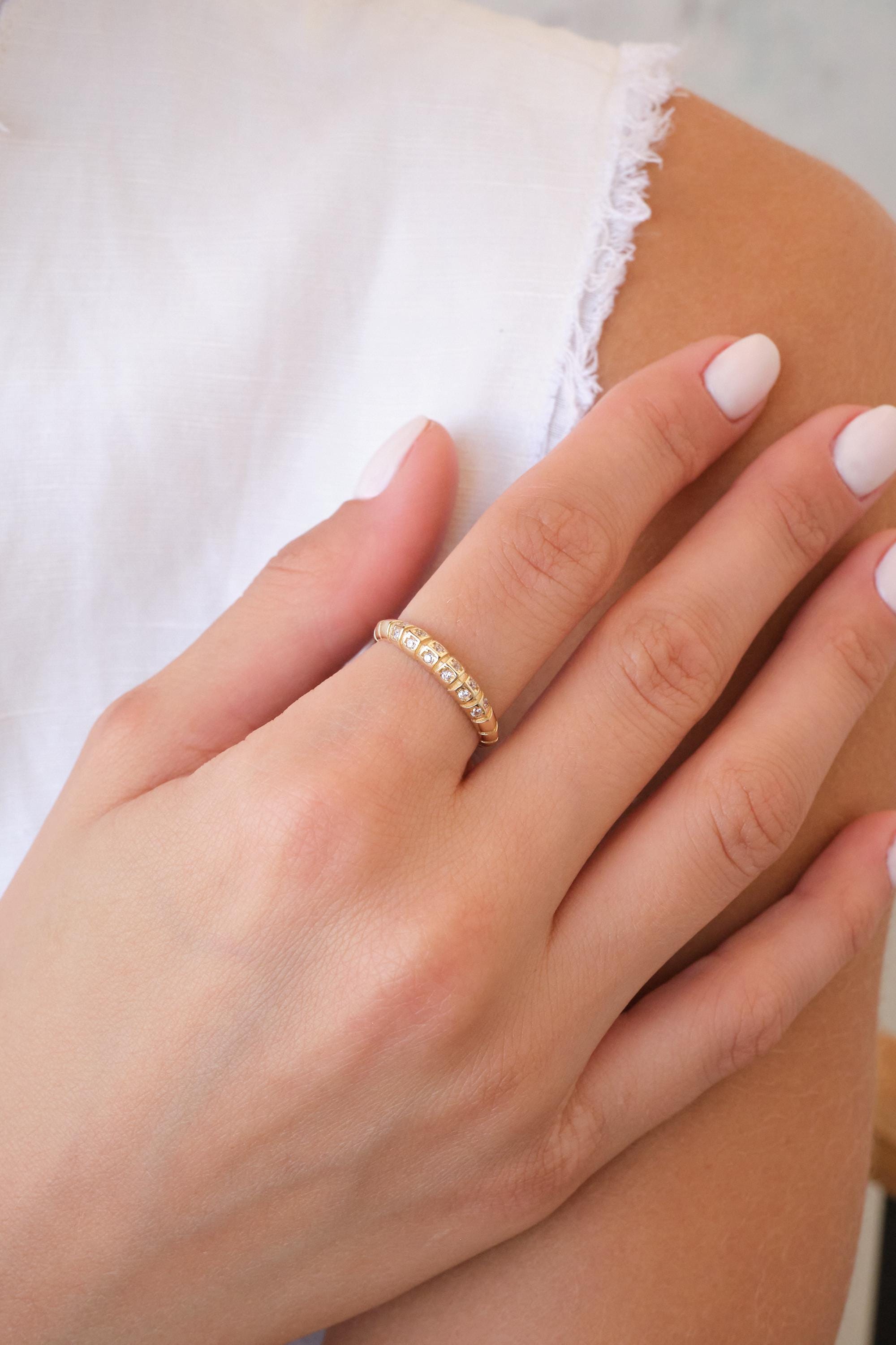 14K Gold Dome Croissant Ring with CZ, Chunky Pave Gold Ring, Statement Dome Ring, Luxury Croissant Ring, Bold Gold Ring for Her