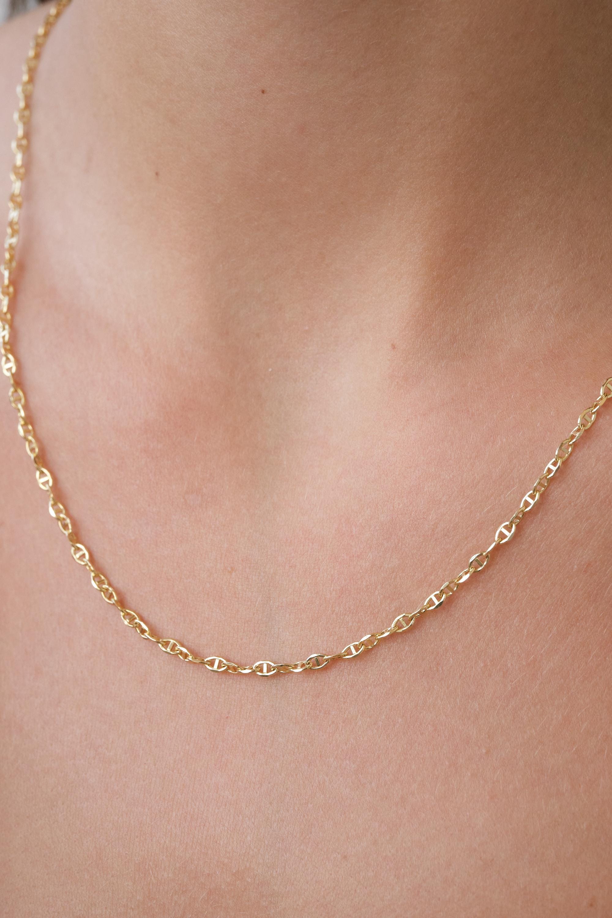 14K Gold Mariner Chain Necklace, 2mm Mariner Link Chain Necklace, Anchor Link Necklace, Minimalist Layering Necklace