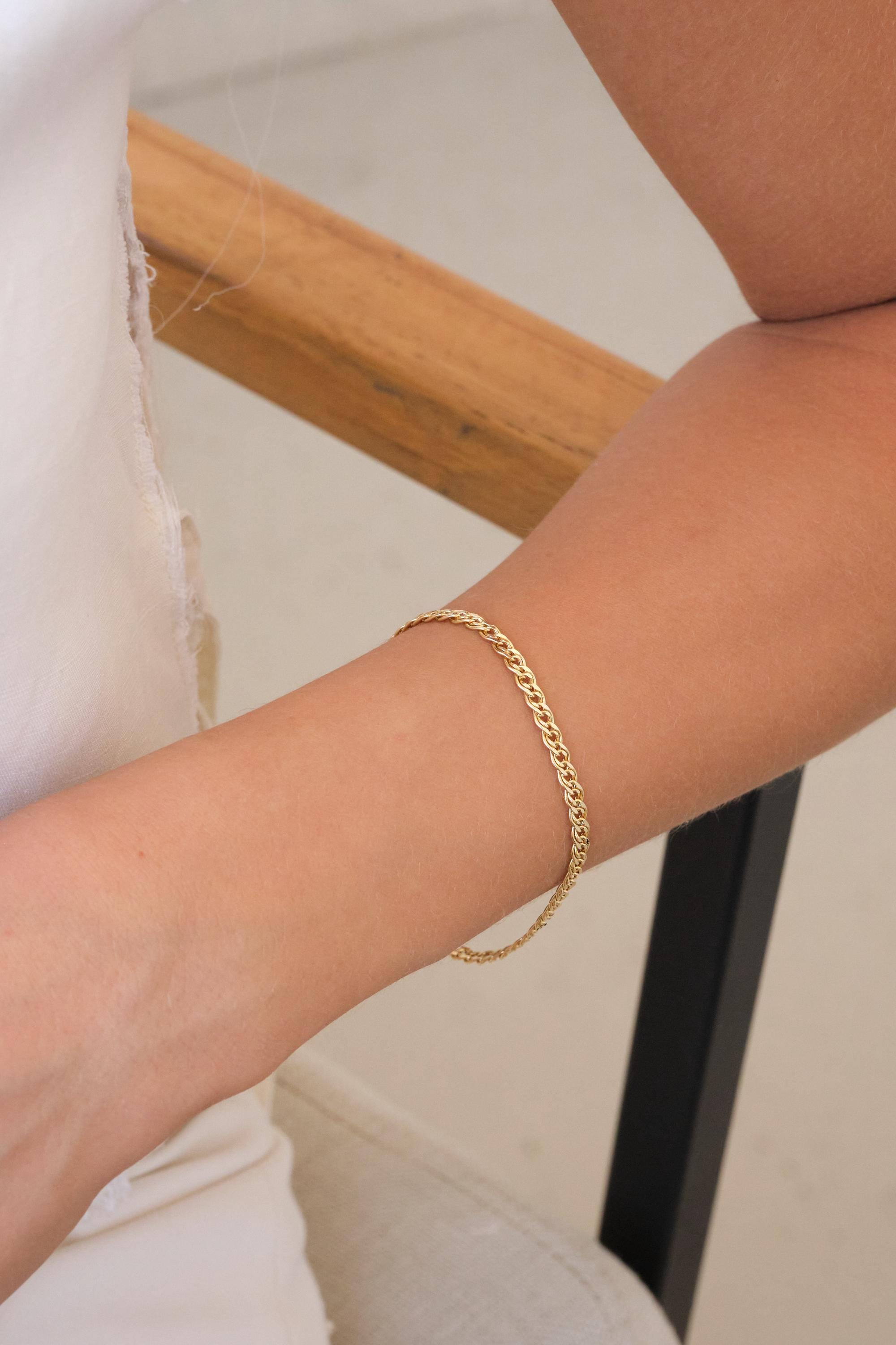 14K Gold Nonna Chain Bracelet, 2mm 3mm 4mm Italian Nonna Link Bracelet, Solid Gold Chain Bracelet, Timeless Everyday Gold Jewelry