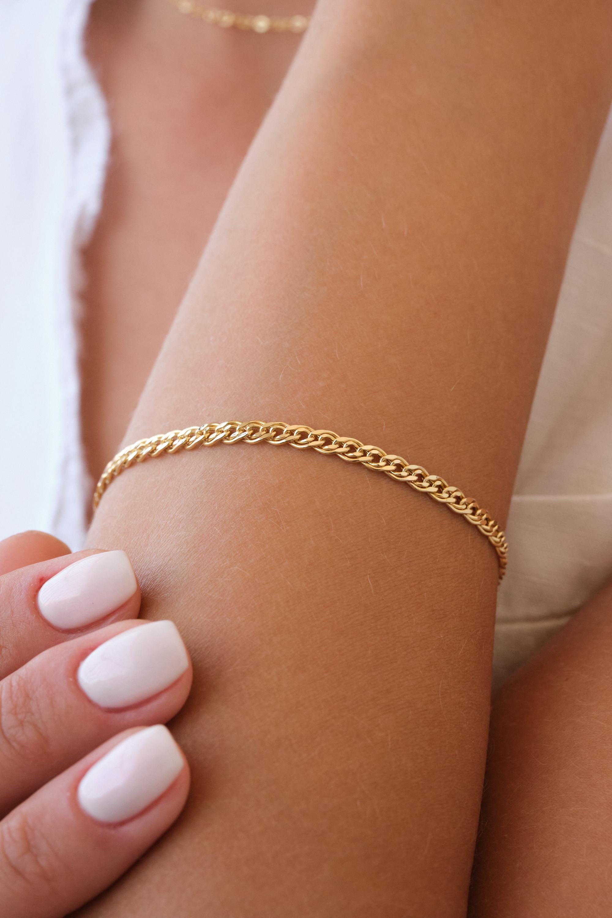 14K Gold Nonna Chain Bracelet, 2mm 3mm 4mm Italian Nonna Link Bracelet, Solid Gold Chain Bracelet, Timeless Everyday Gold Jewelry