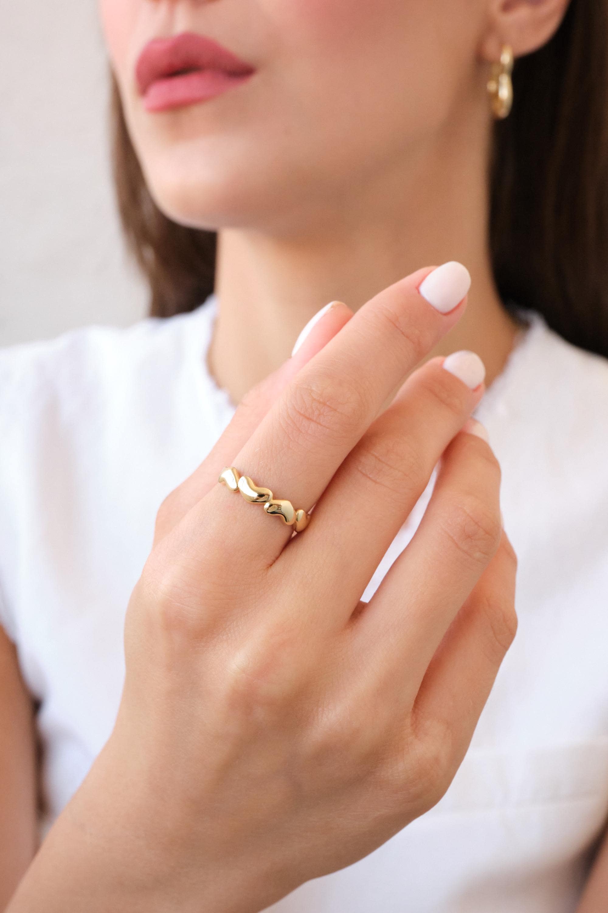 14K Gold Puff Heart Ring, Dainty Heart Band Ring, Minimal Solid Gold Heart Ring, Everyday Gold Jewelry Gift
