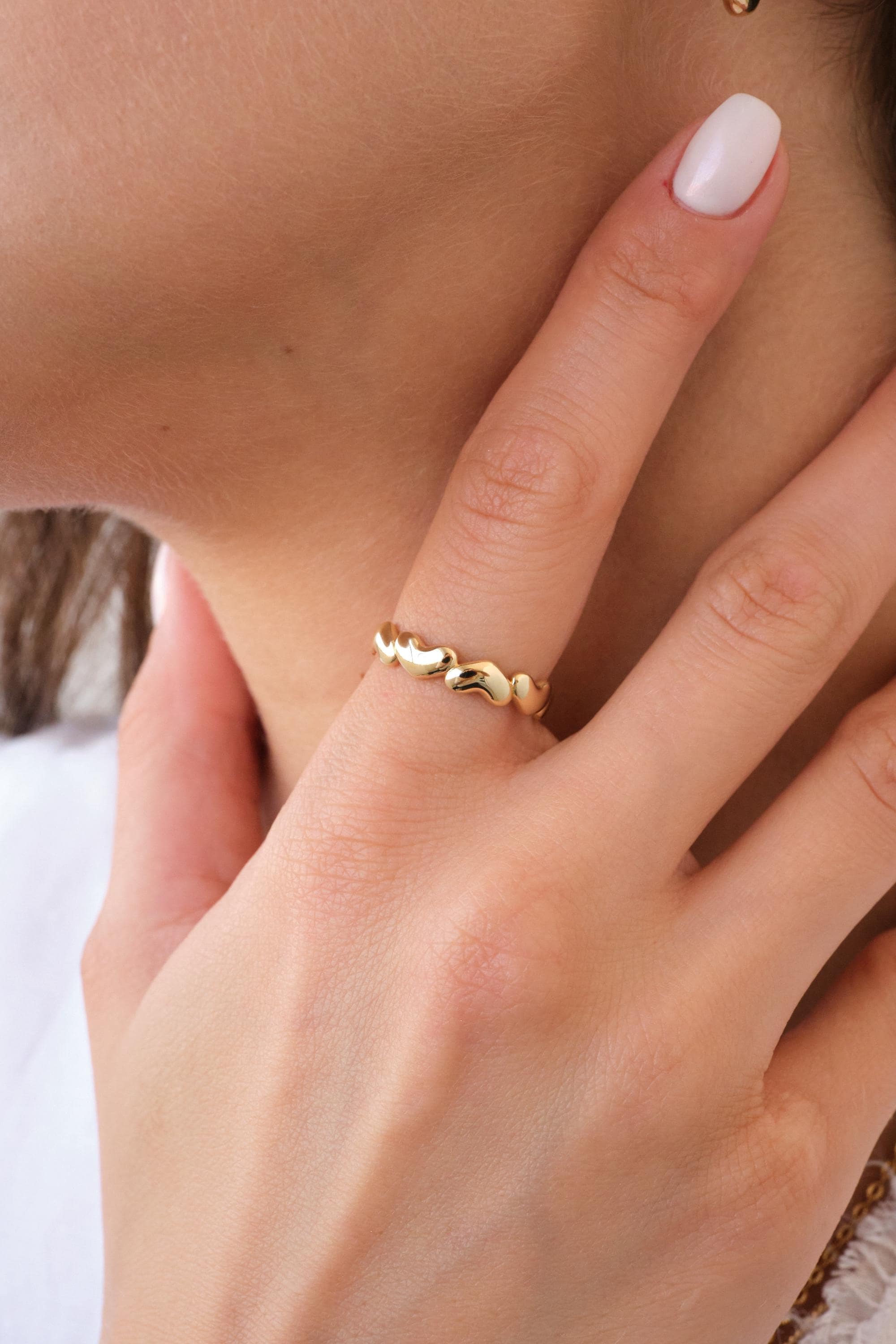 14K Gold Puff Heart Ring, Dainty Heart Band Ring, Minimal Solid Gold Heart Ring, Everyday Gold Jewelry Gift