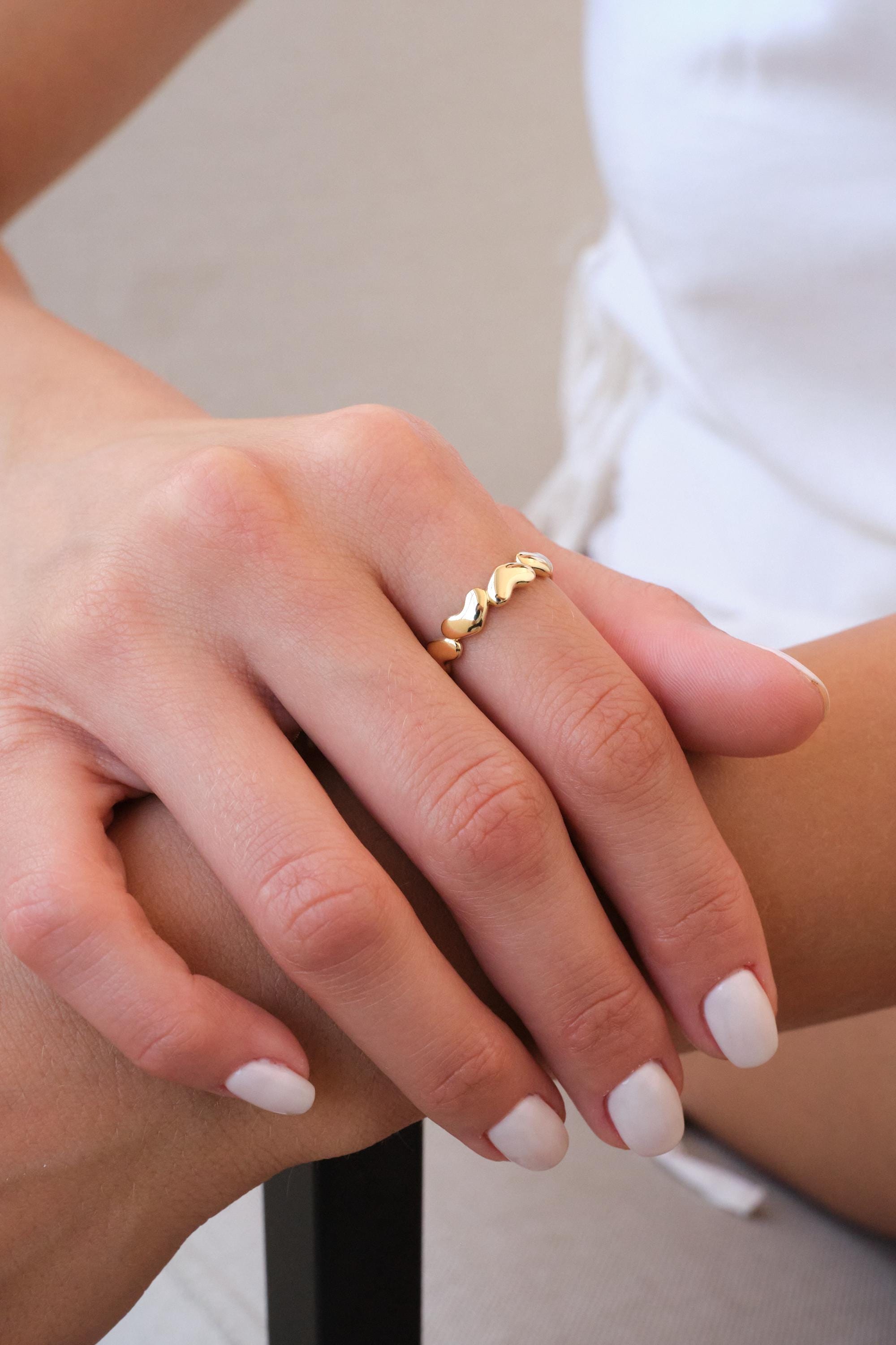14K Gold Puff Heart Ring, Dainty Heart Band Ring, Minimal Solid Gold Heart Ring, Everyday Gold Jewelry Gift
