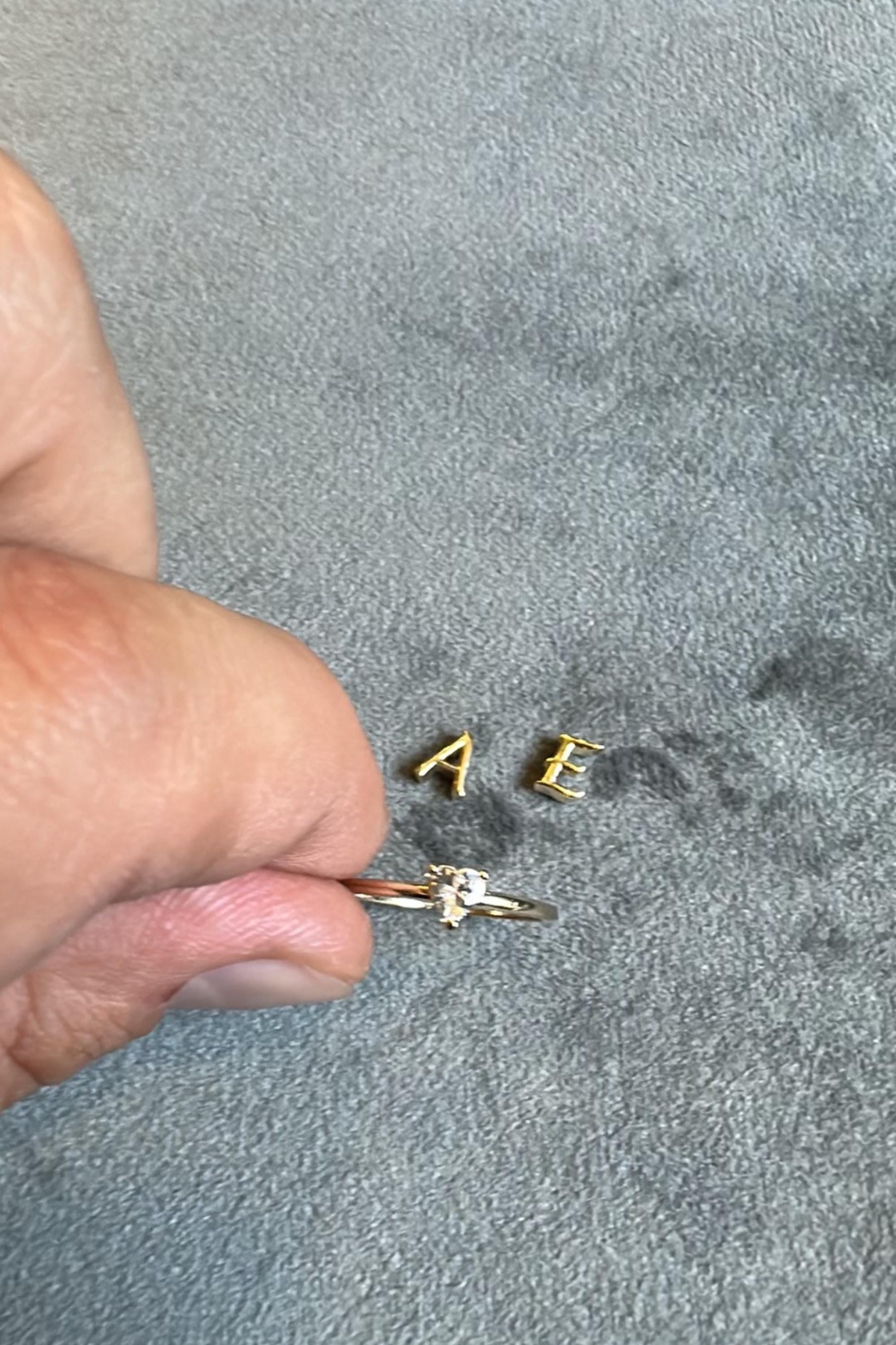 14K Gold Initial Ring with Removable Letters, Heart Stone Ring, Personalized Letter Ring, Custom Name Ring, Meaningful Gift for Her