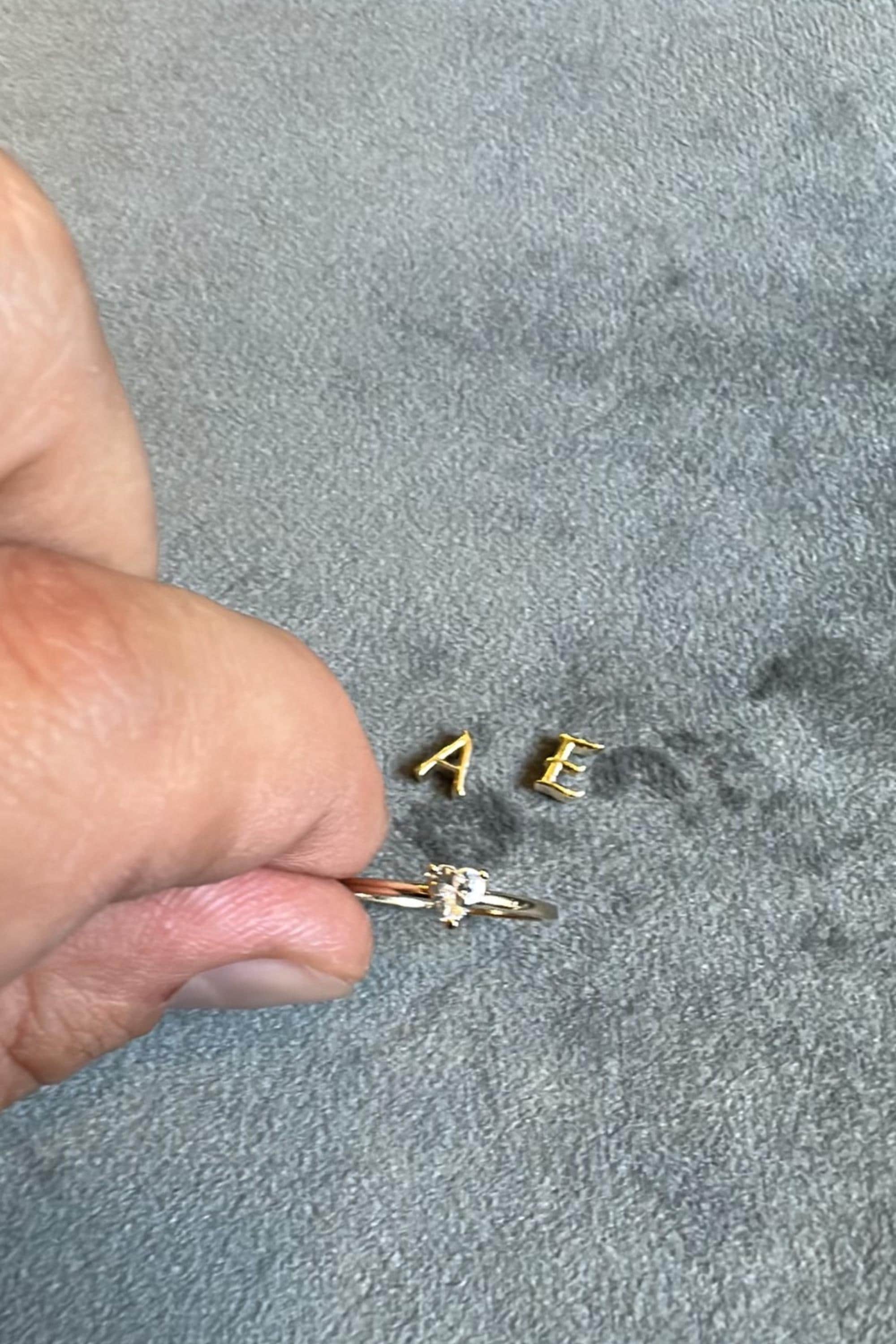 14K Gold Initial Ring with Removable Letters, Heart Stone Ring, Personalized Letter Ring, Custom Name Ring, Meaningful Gift for Her