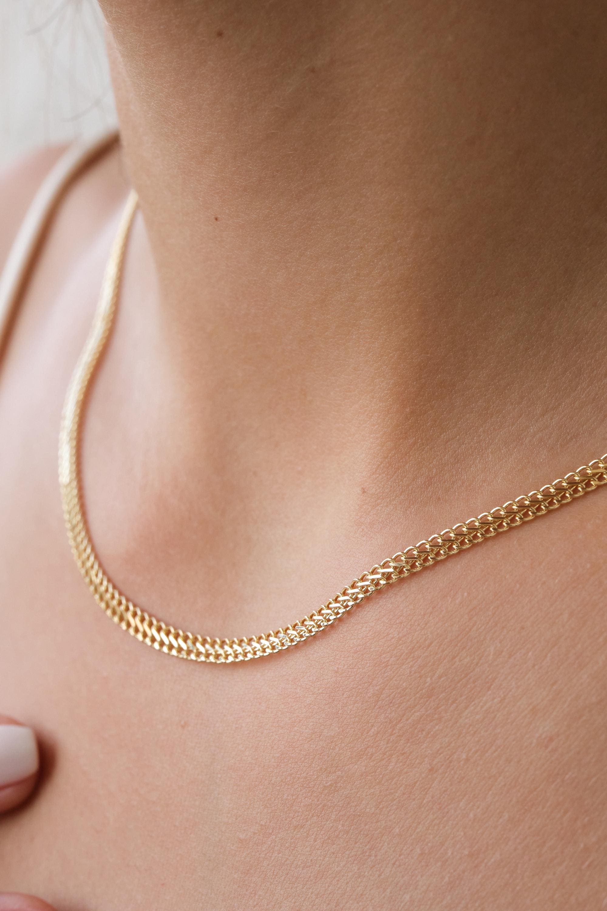 14K Gold Double Curb Chain Necklace, 4.8mm Vienna Chain Choker, Dailywear Jewelry, Armoured Chain, Minimal Fine Charm Jewelry, Gift For Her