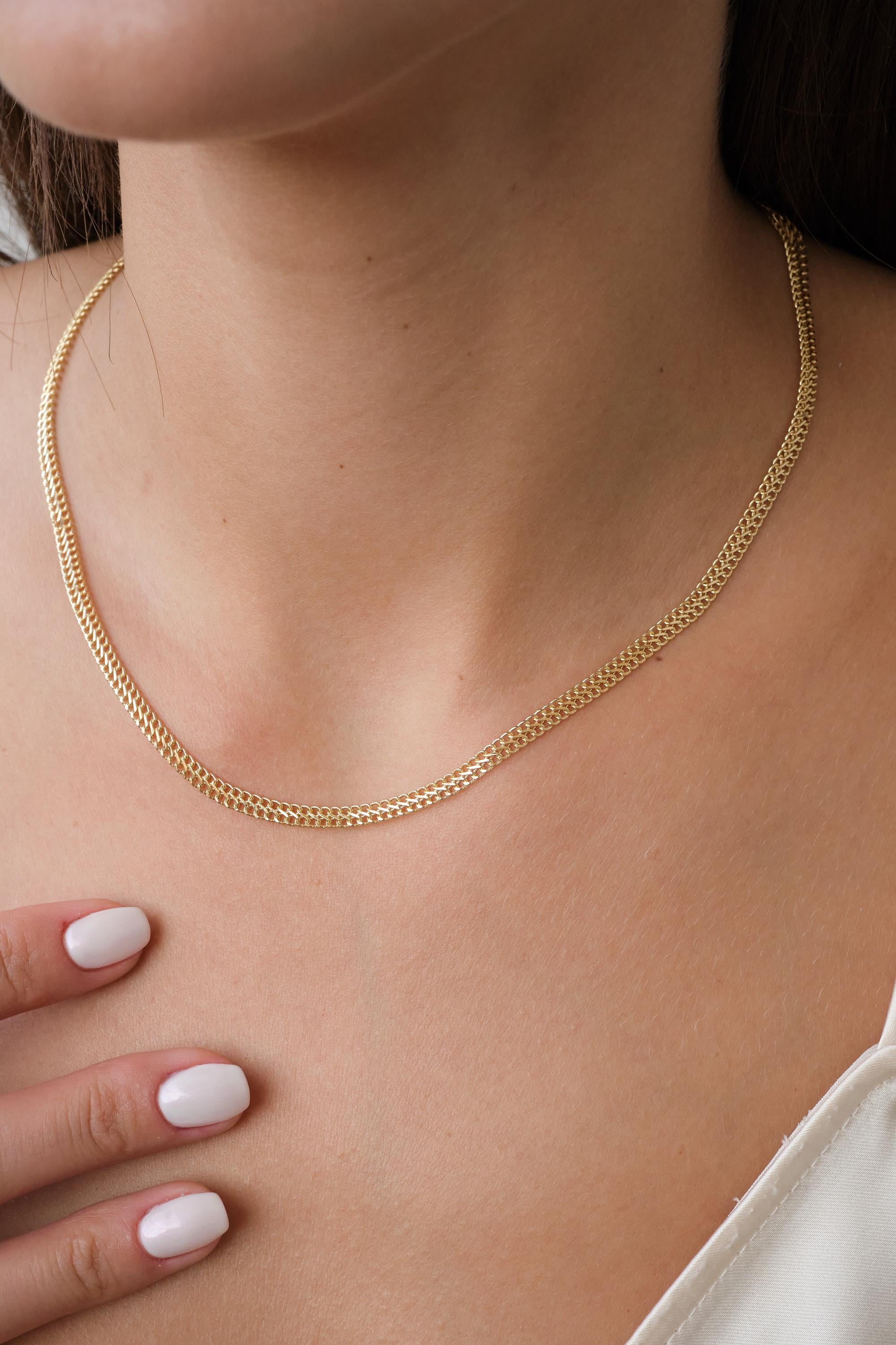 14K Gold Double Curb Chain Necklace, 3.7mm Vienna Chain Choker, Dailywear Jewelry, Armoured Chain, Minimal Fine Charm Jewelry, Gift For Her