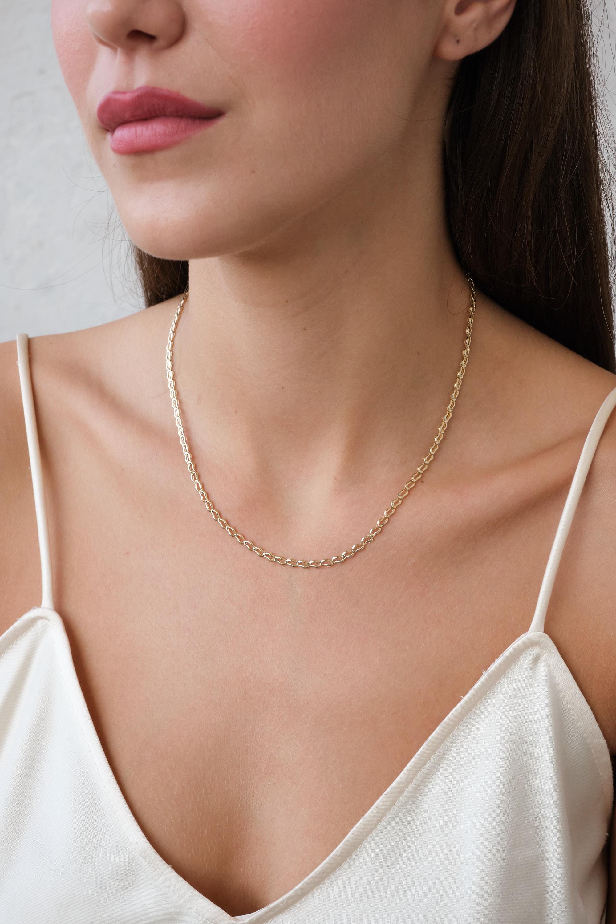 14K Gold Double Oval Link Necklace, Interlocking Link Chain, Minimal Layering Gold Necklace, Unisex Chain