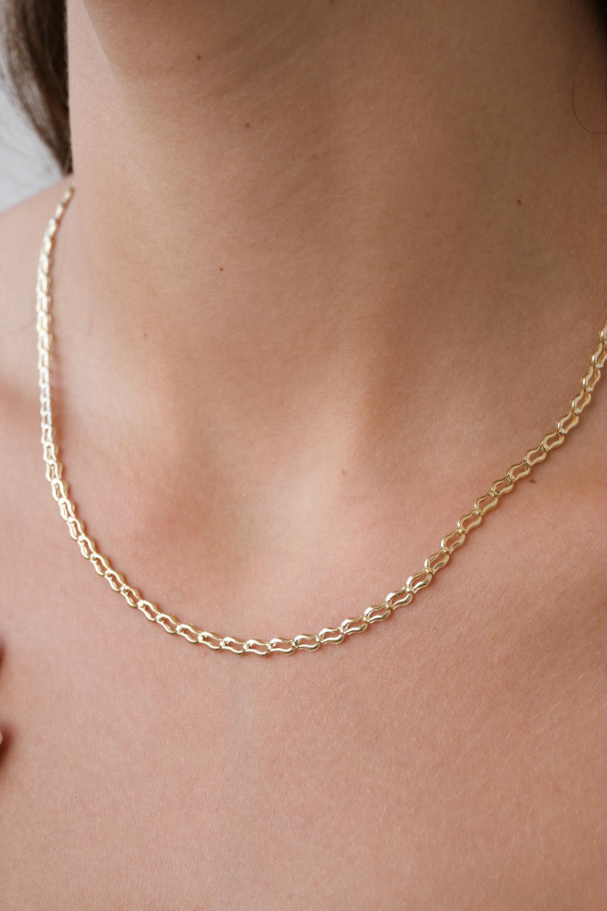 14K Gold Double Oval Link Necklace, Interlocking Link Chain, Minimal Layering Gold Necklace, Unisex Chain