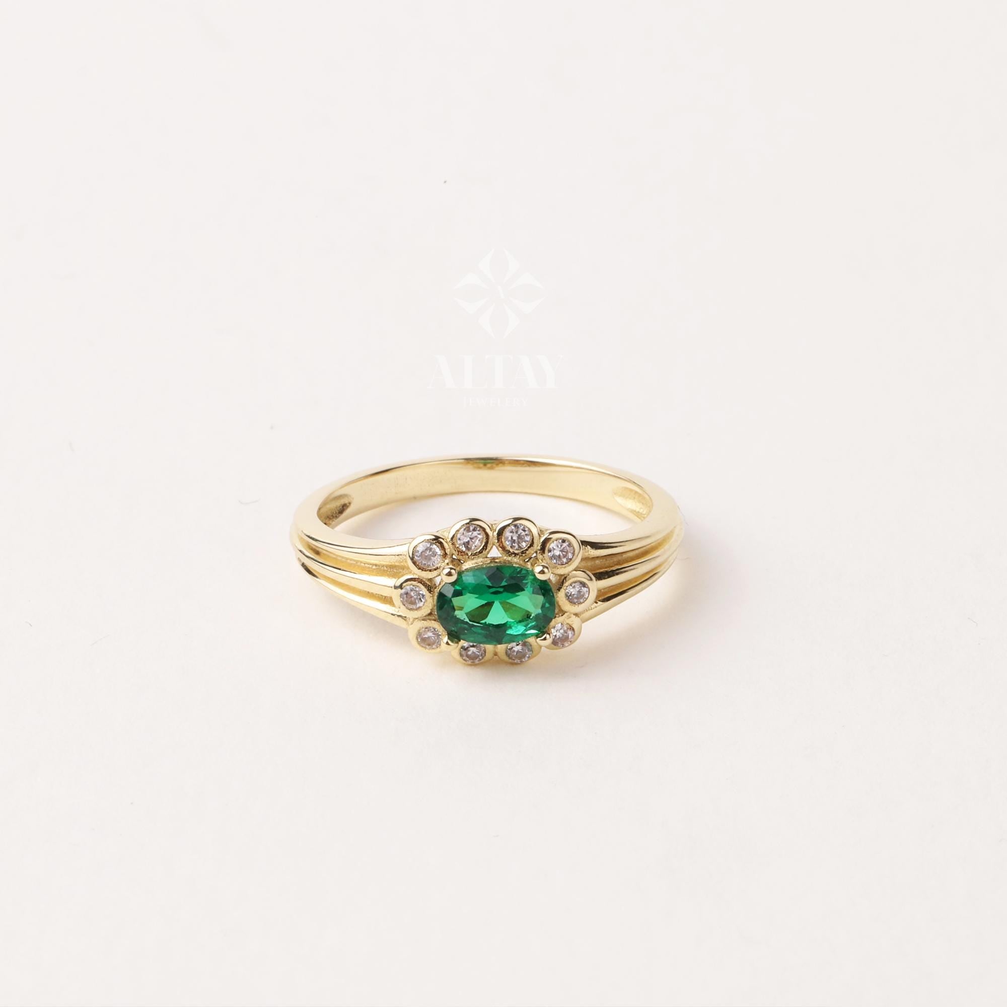 14K Gold Emerald Ring, Emerald Engagement Ring, Oval Cut Emerald Ring, Promise Ring, May Birthstone Solitaire Ring, Gift For Her