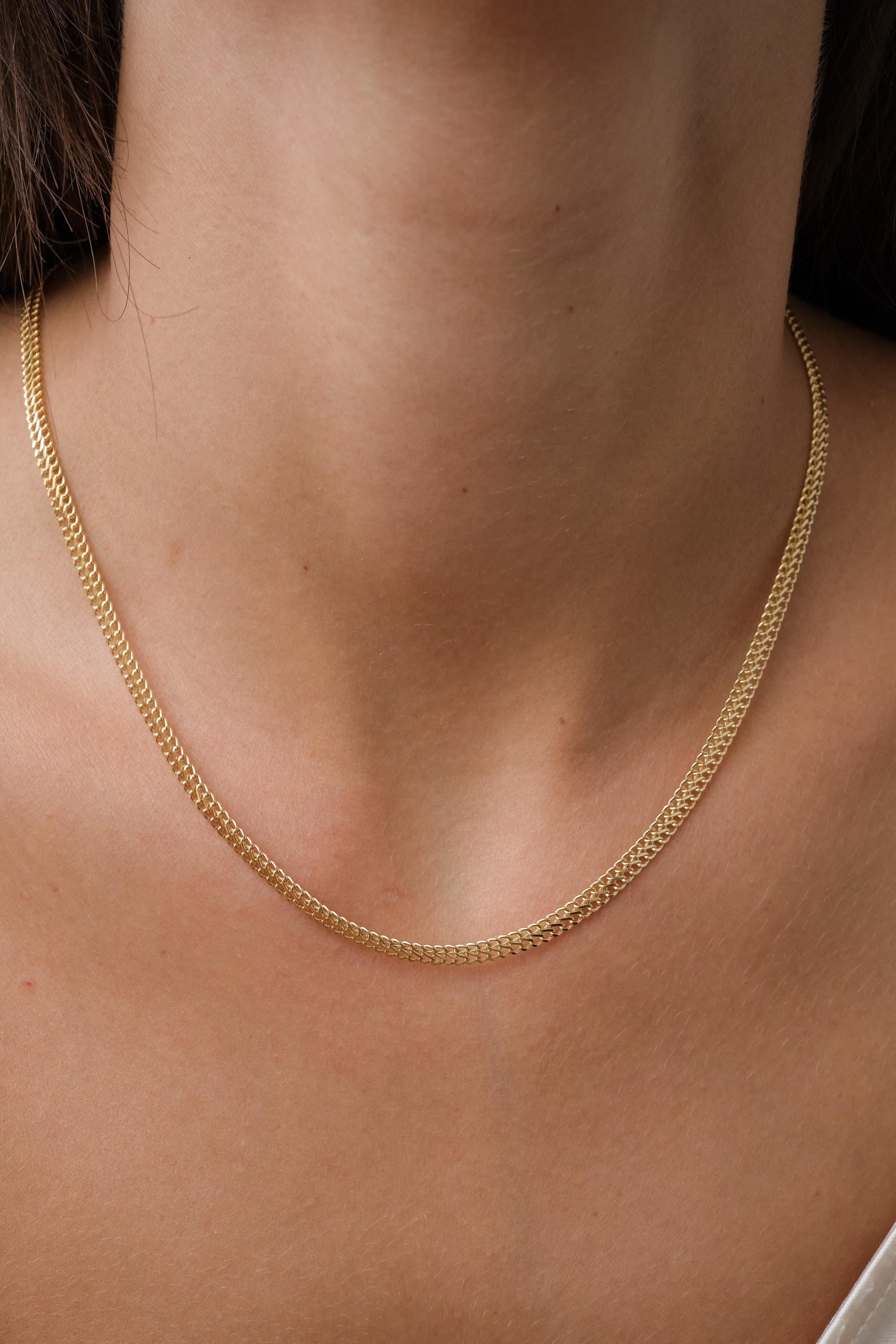 14K Gold Double Curb Chain Necklace, 3.7mm Vienna Chain Choker, Dailywear Jewelry, Armoured Chain, Minimal Fine Charm Jewelry, Gift For Her