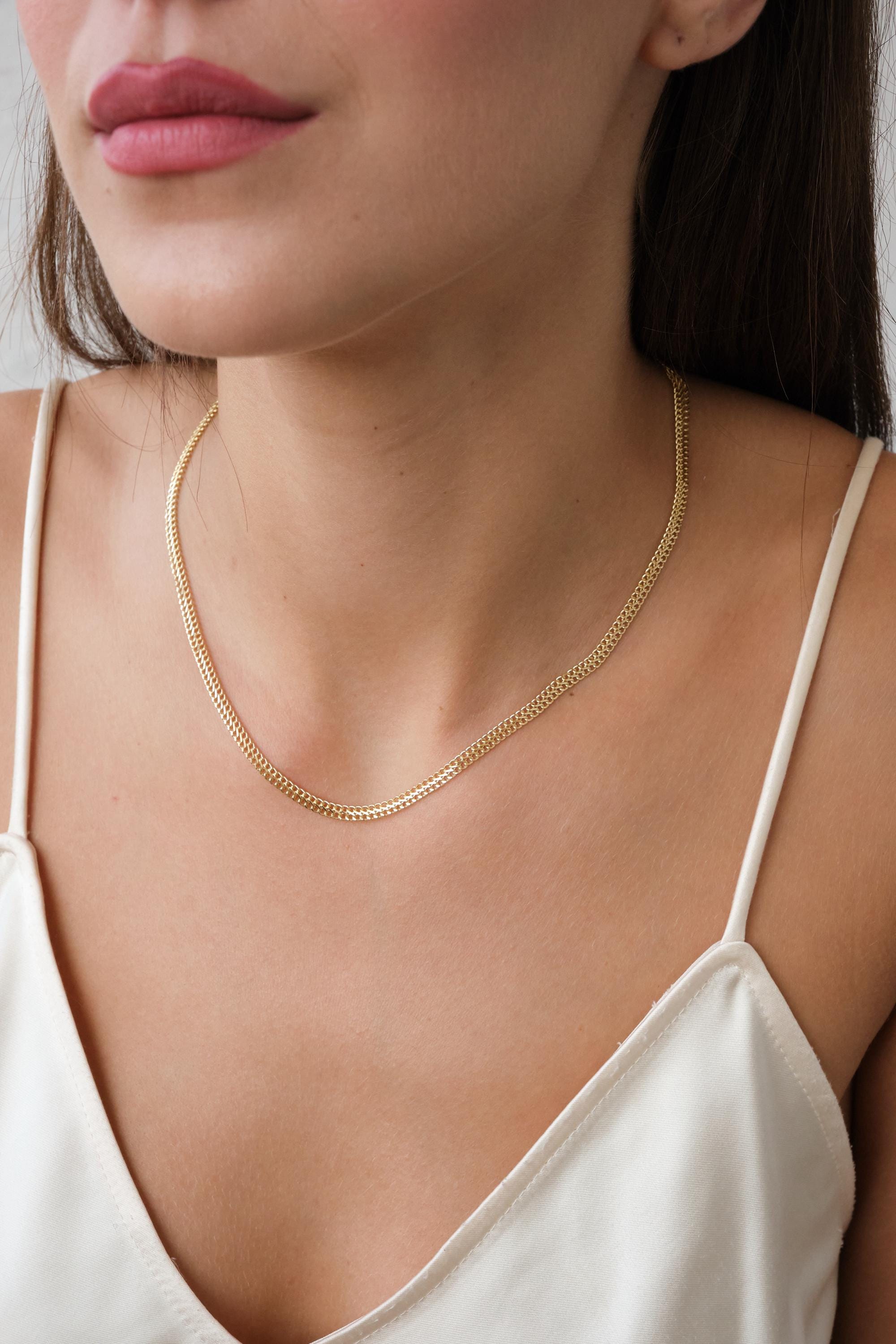 14K Gold Double Curb Chain Necklace, 3.7mm Vienna Chain Choker, Dailywear Jewelry, Armoured Chain, Minimal Fine Charm Jewelry, Gift For Her