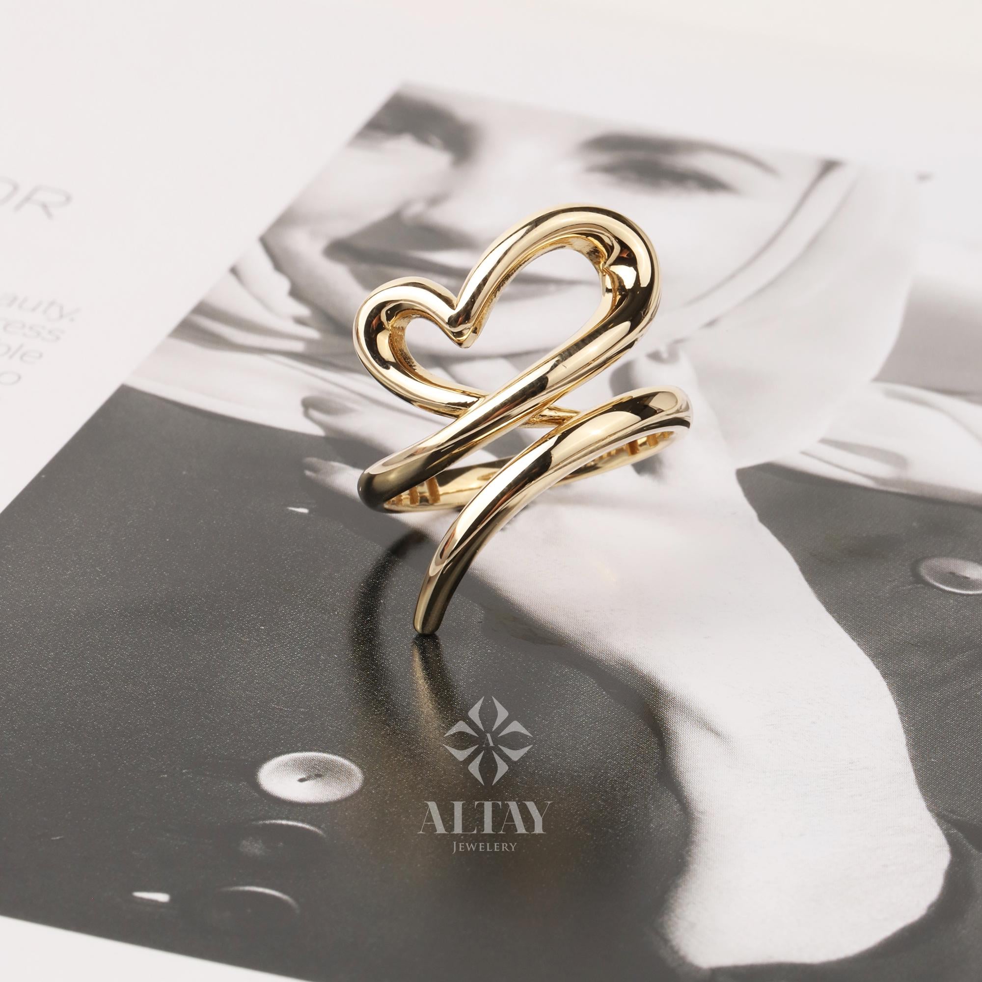 14K Gold Heart Ring, Heart Love Ring, Small Promise Ring, Open Stackable Heart Ring, Dainty Gold Ring, Heart Wedding Ring, Gift For Her