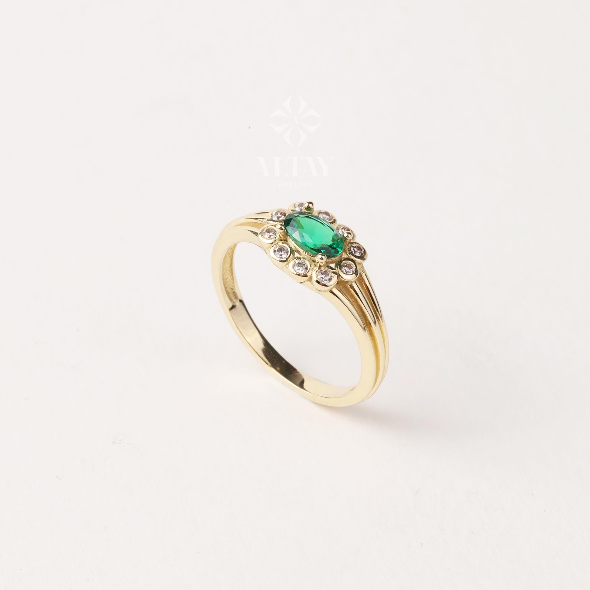14K Gold Emerald Ring, Emerald Engagement Ring, Oval Cut Emerald Ring, Promise Ring, May Birthstone Solitaire Ring, Gift For Her