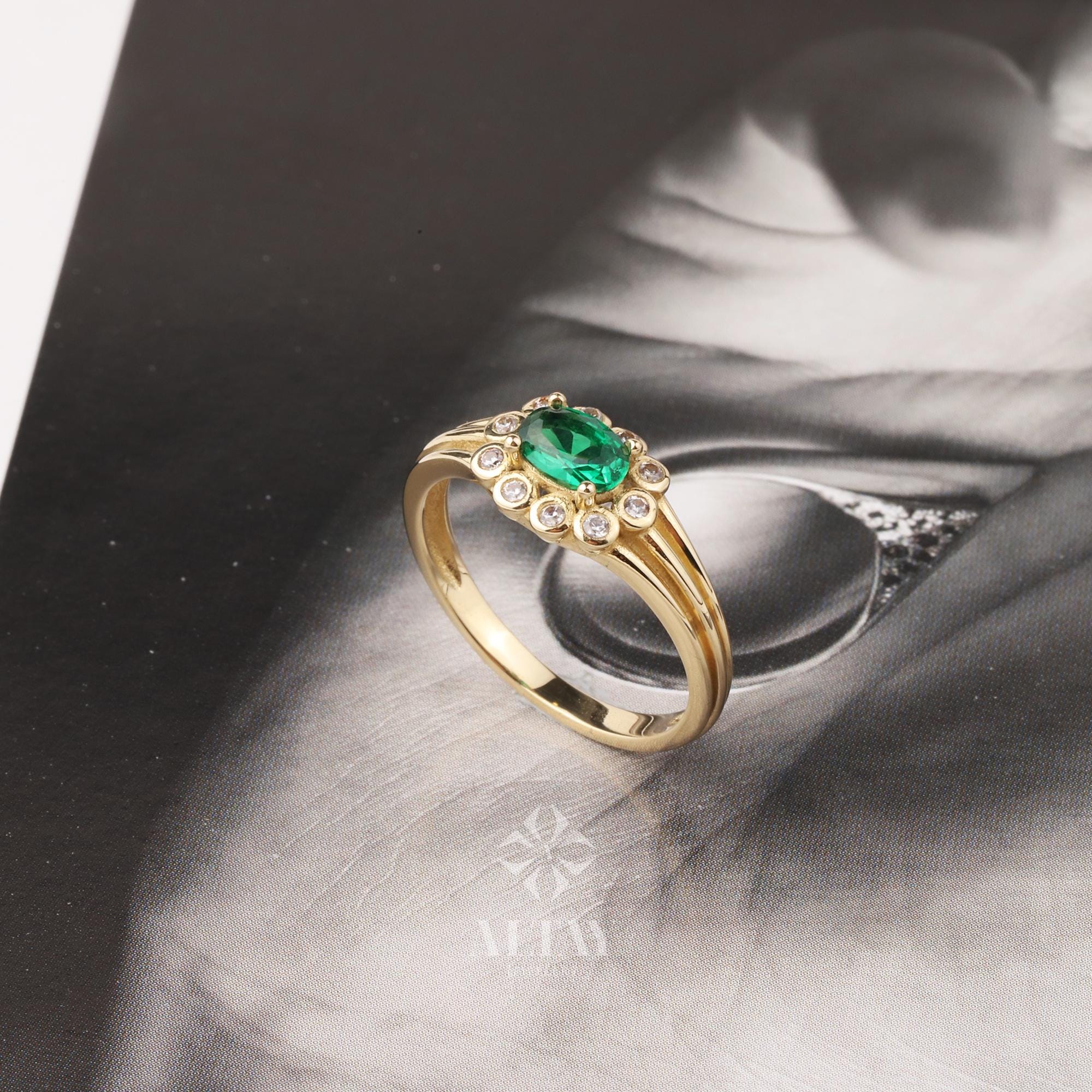 14K Gold Emerald Ring, Emerald Engagement Ring, Oval Cut Emerald Ring, Promise Ring, May Birthstone Solitaire Ring, Gift For Her