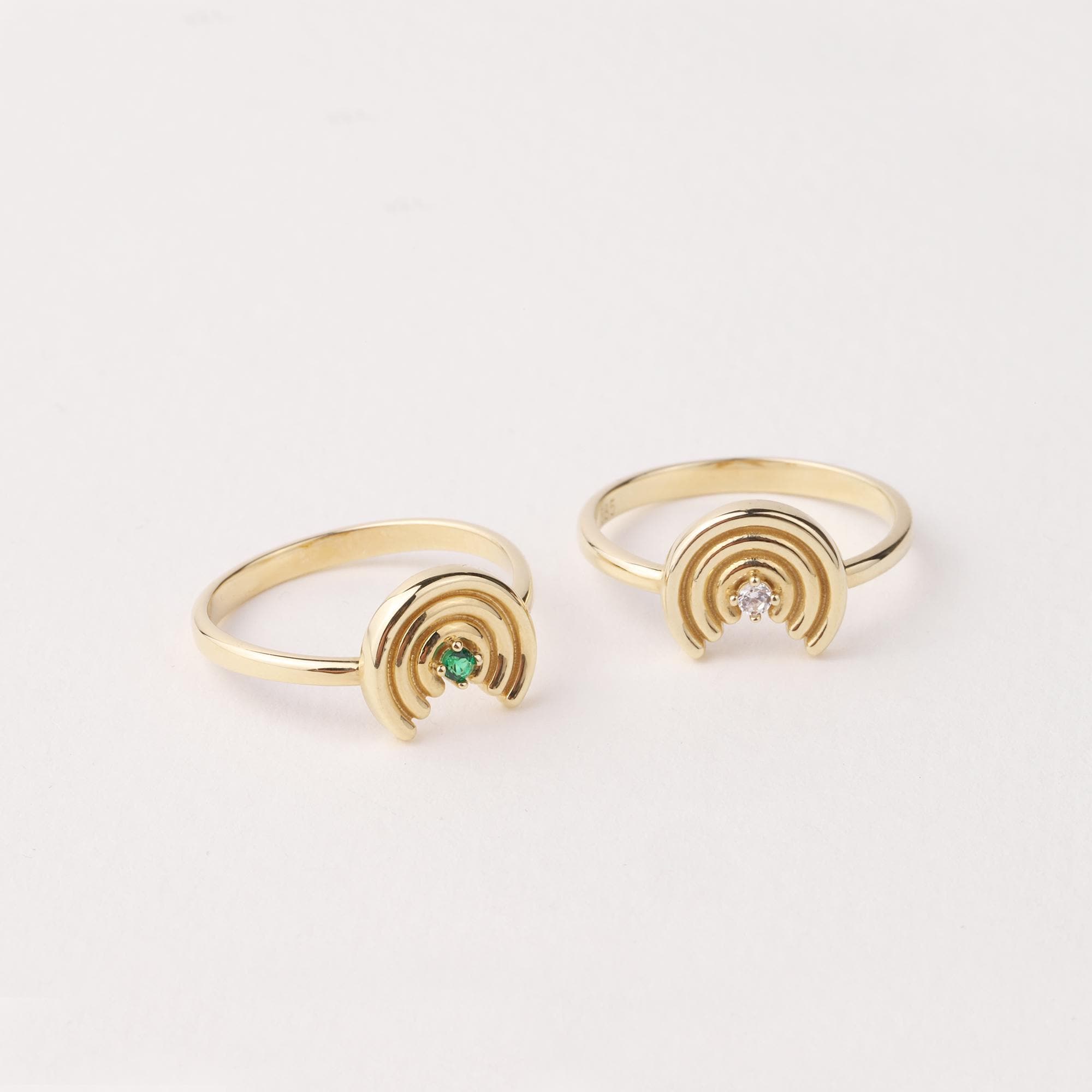 14K Gold Rainbow Ring, Dainty Rainbow Ring, Minimalist Gold Ring, Colorful Gemstone Ring, Everyday Real Gold Jewelry Gift for Her