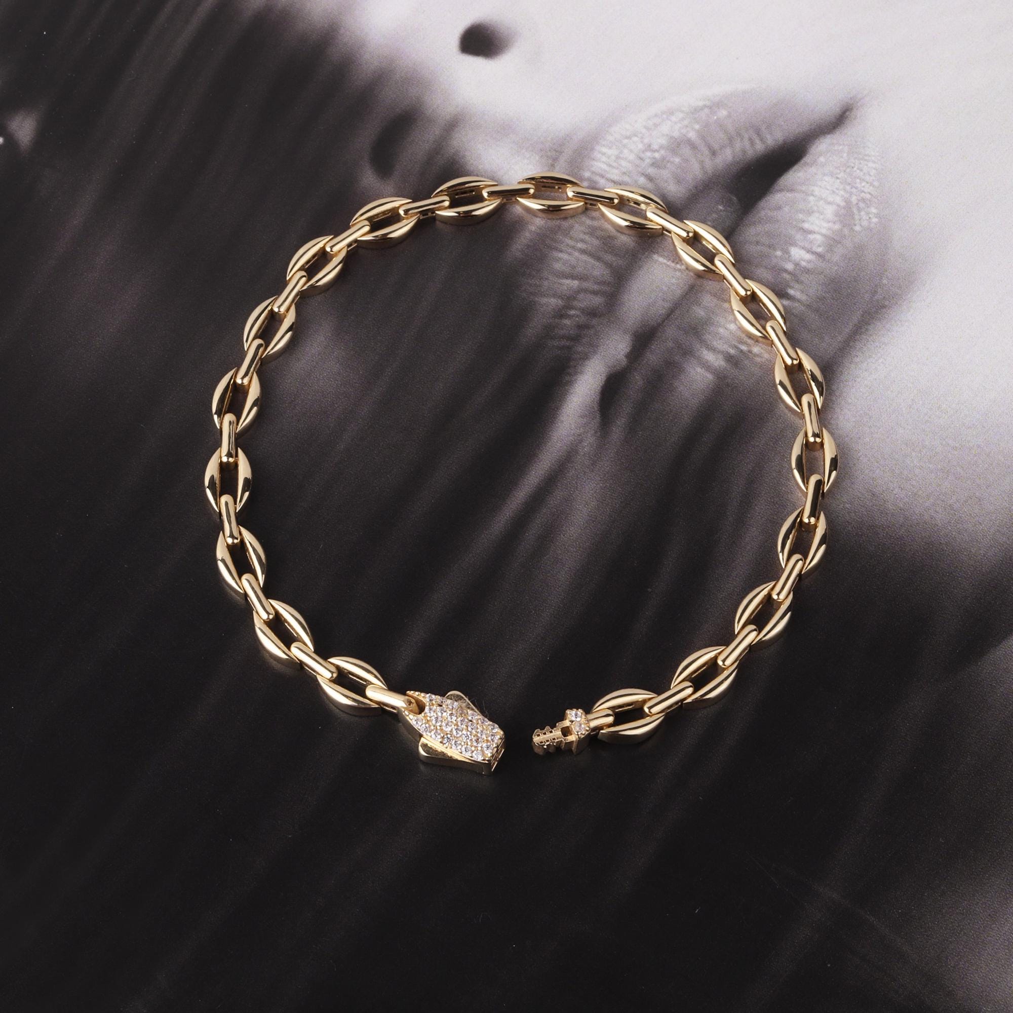 14K Gold Chain Bracelet, 5mm Classic Gold Link Bracelet, Everyday Gold Bracelet, Timeless Real Gold Jewelry Gift for Her