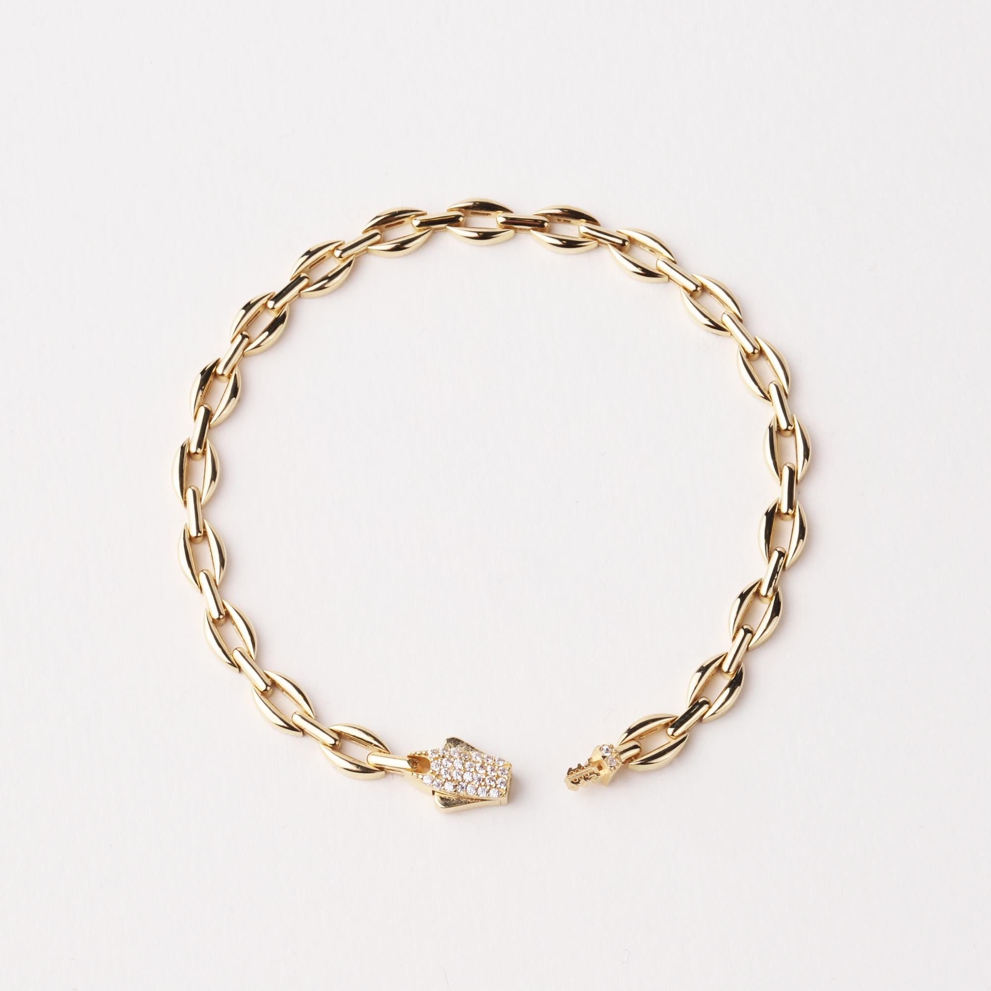 14K Gold Chain Bracelet, 5mm Classic Gold Link Bracelet, Everyday Gold Bracelet, Timeless Real Gold Jewelry Gift for Her