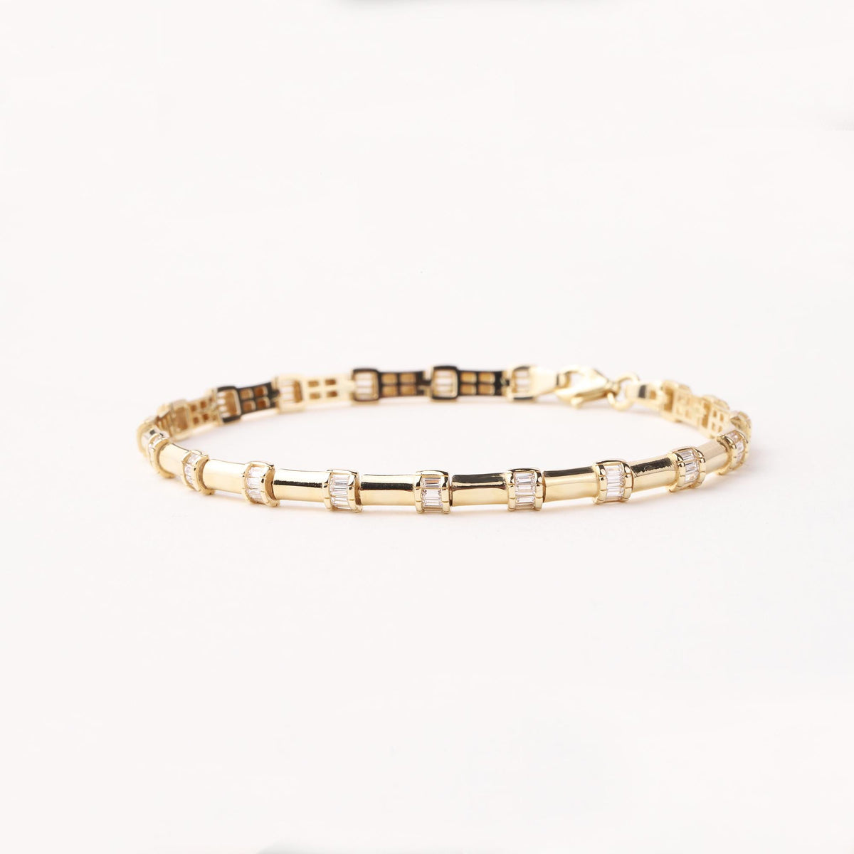 14K Gold Baguette Bracelet, Baguette Link Gold Bracelet, Dainty Gold Bracelet, Minimalist Everyday Fine Jewelry Gift for Her