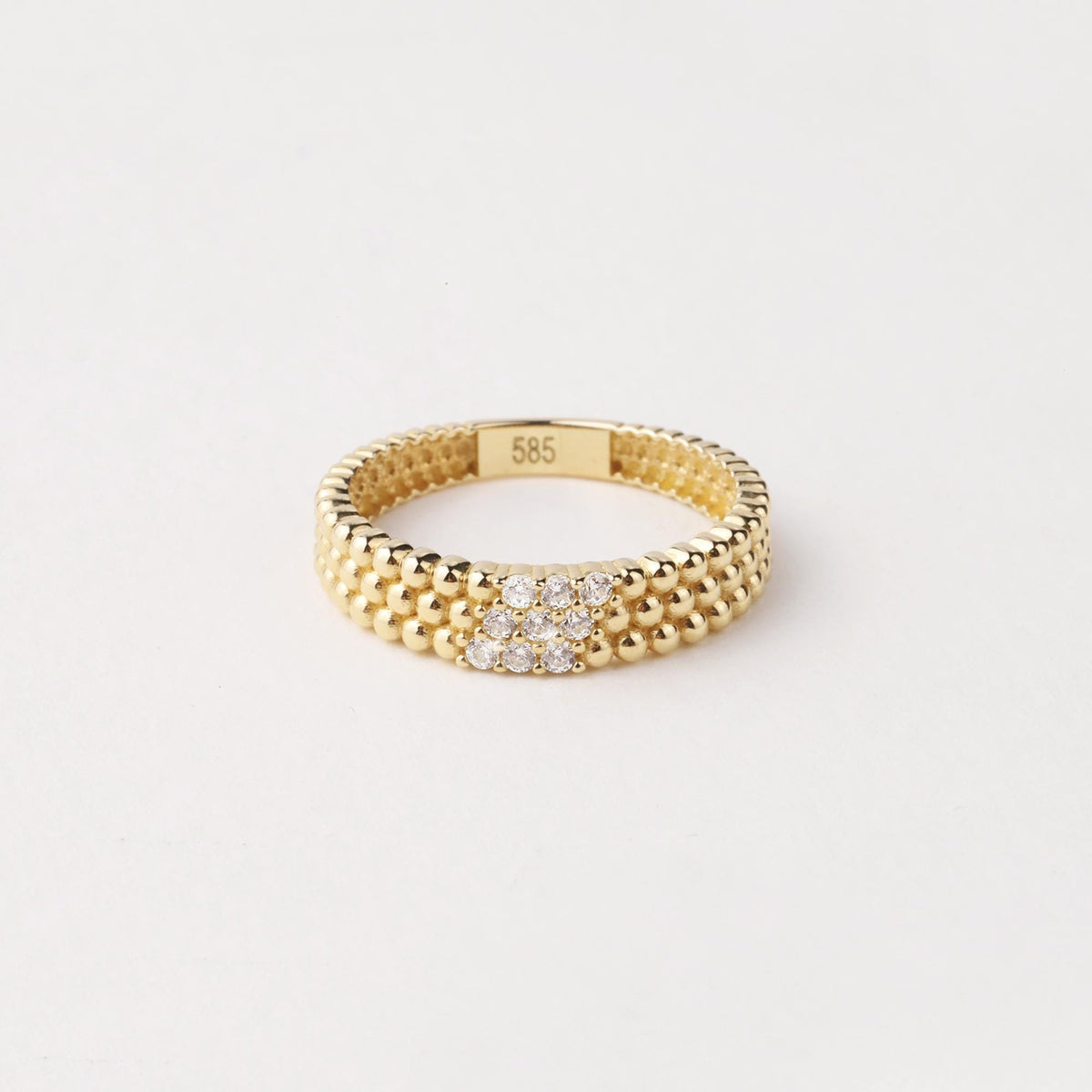 14K Gold Beaded Ring, Three Row Dome Ring, CZ Statement Band, Textured Gold Ring, Women’s Gift, Minimalist Fine Jewelry