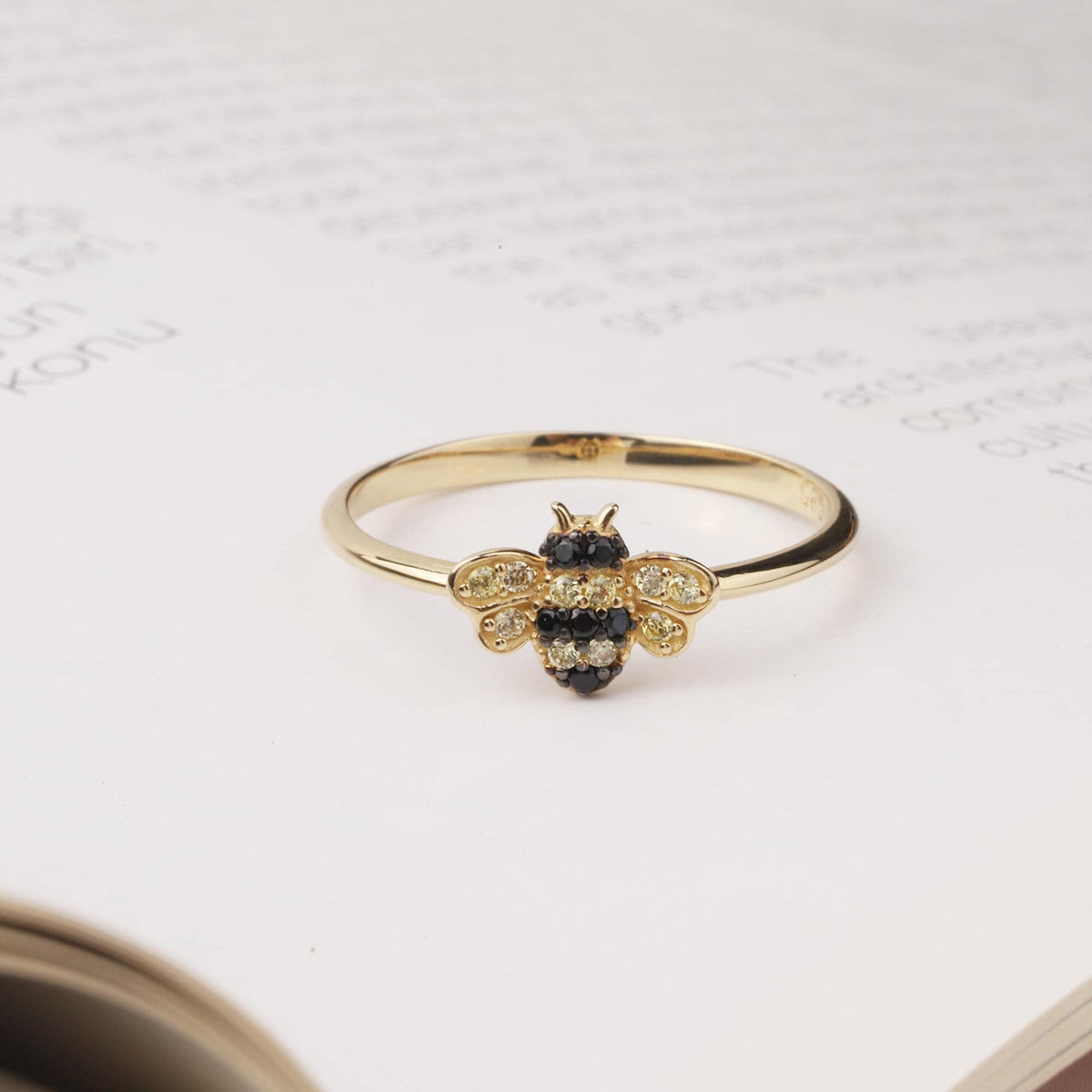 14K Gold Bee Ring, Minimal Honey Bee Gold Ring, Dainty Nature Inspired Ring, Everyday Real Gold Jewelry Gift for Her