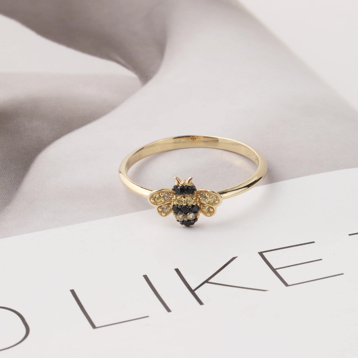 14K Gold Bee Ring, Minimal Honey Bee Gold Ring, Dainty Nature Inspired Ring, Everyday Real Gold Jewelry Gift for Her