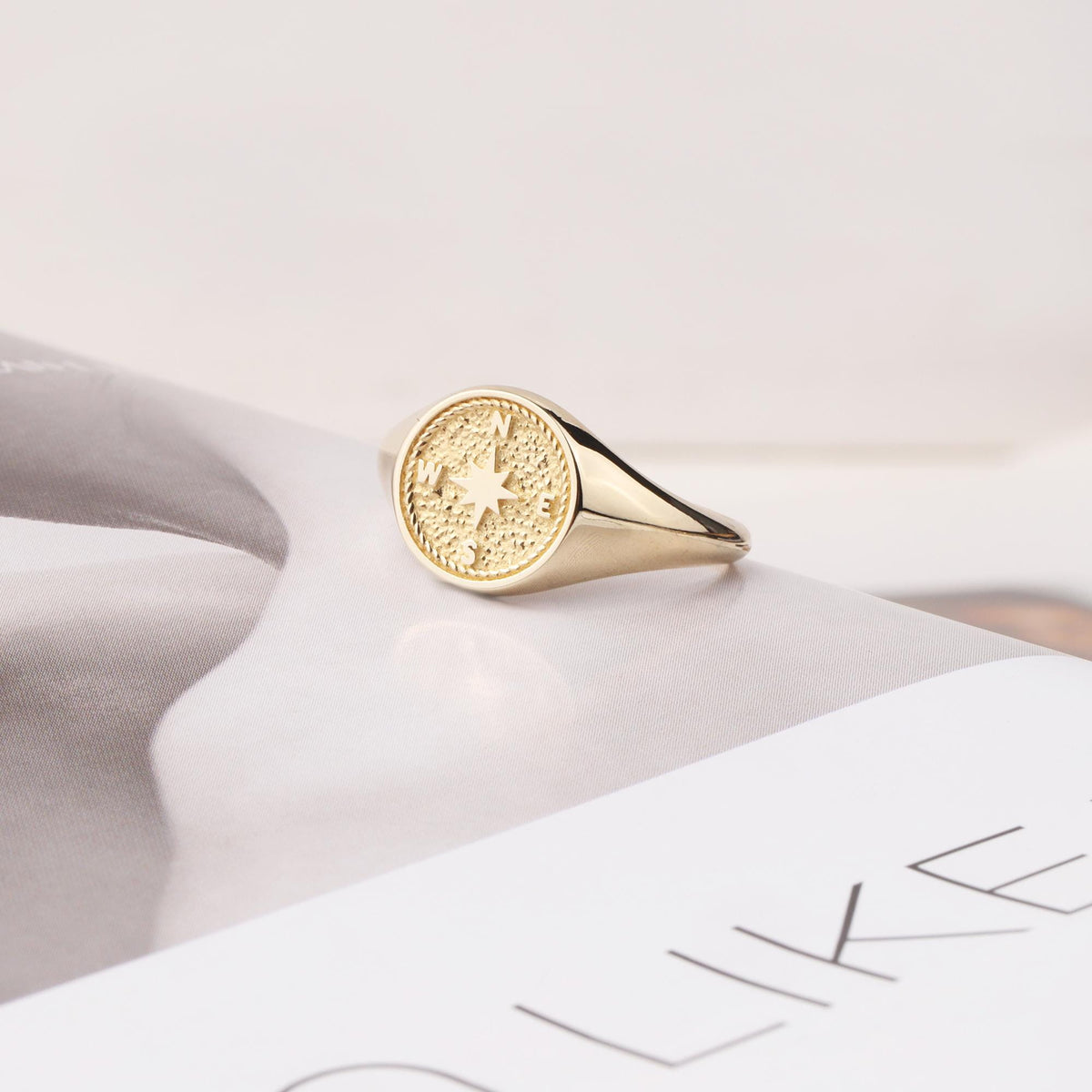 14K Gold Compass Ring, Polar Star Band, North Star Turquoise Ring, Astrology Starburst Ring, Luck Star, Celestial Pinky Ring