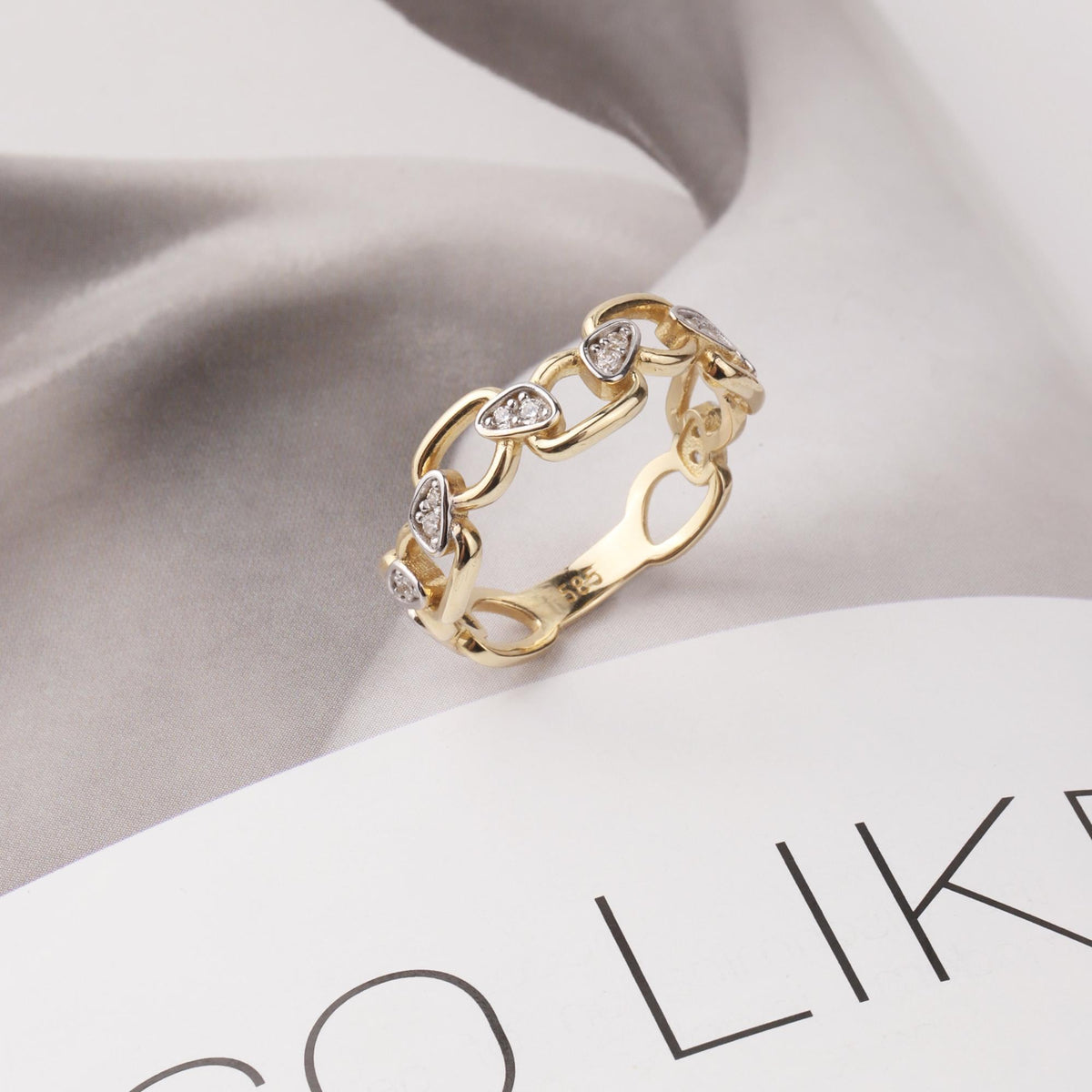 14K Gold Chain Ring, Chain Link Ring, Thick Chain Curb Ring, Bold Chain Ring, Solid Gold Stacking Ring, Layering Minimalist Chain Link