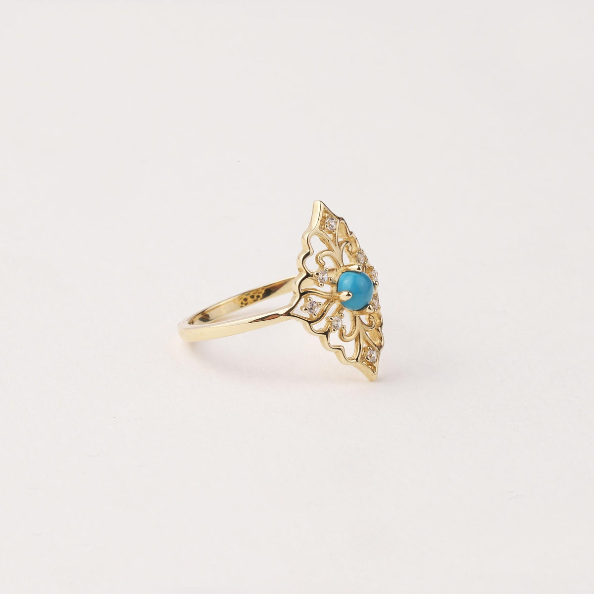 14K Gold Turquoise Filigree Ring, Vintage Inspired Floral Statement Ring, Art Deco Gold Ring, December Birthstone Jewelry, Gift for Her