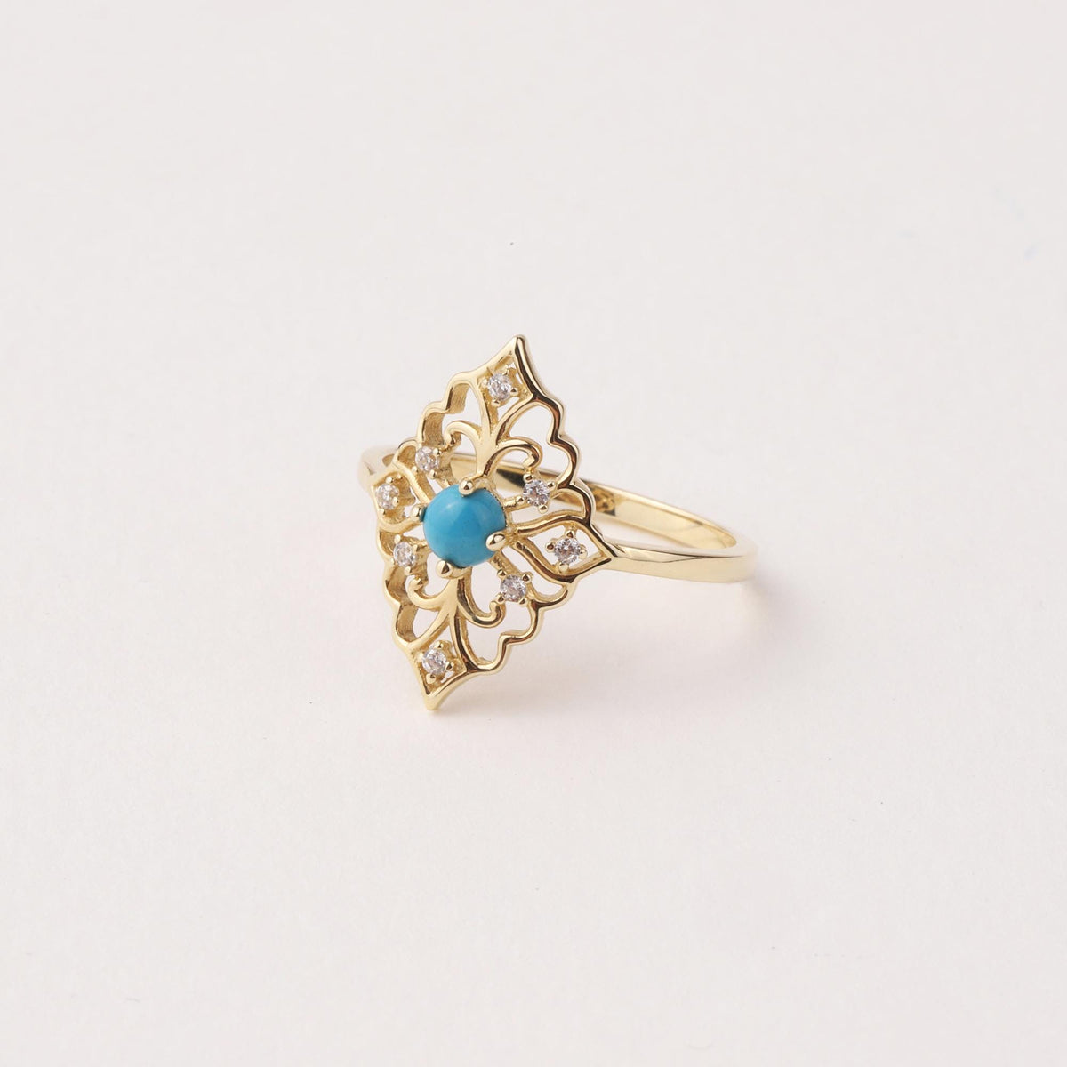 14K Gold Turquoise Filigree Ring, Vintage Inspired Floral Statement Ring, Art Deco Gold Ring, December Birthstone Jewelry, Gift for Her