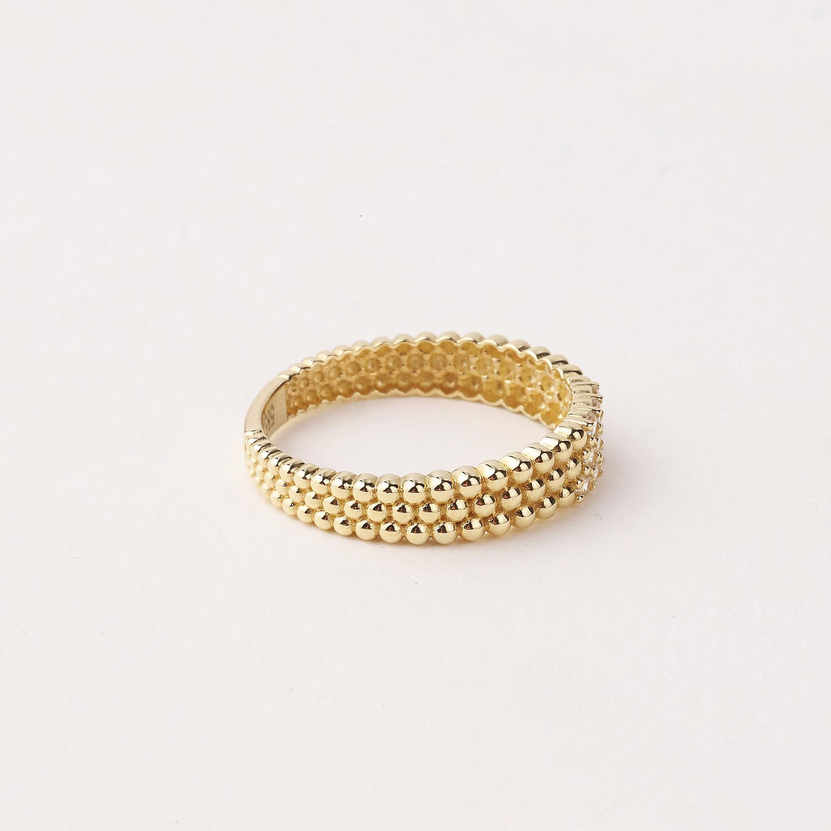 14K Gold Beaded Ring, Three Row Dome Ring, CZ Statement Band, Textured Gold Ring, Women’s Gift, Minimalist Fine Jewelry