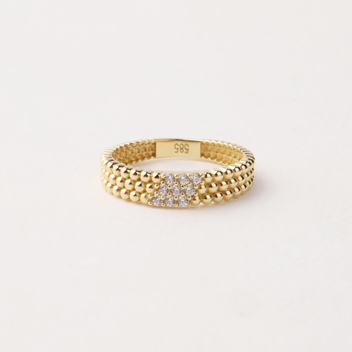 14K Gold Beaded Ring, Three Row Dome Ring, CZ Statement Band, Textured Gold Ring, Women’s Gift, Minimalist Fine Jewelry