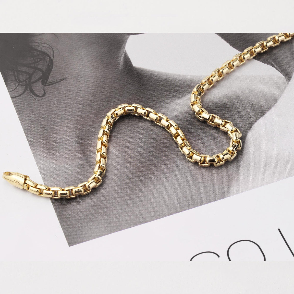 14K Gold 4mm Box Chain Bracelet, Unisex Gold Bracelet, Minimalist Gold Chain, Everyday Bracelet, Gift for Him or Her