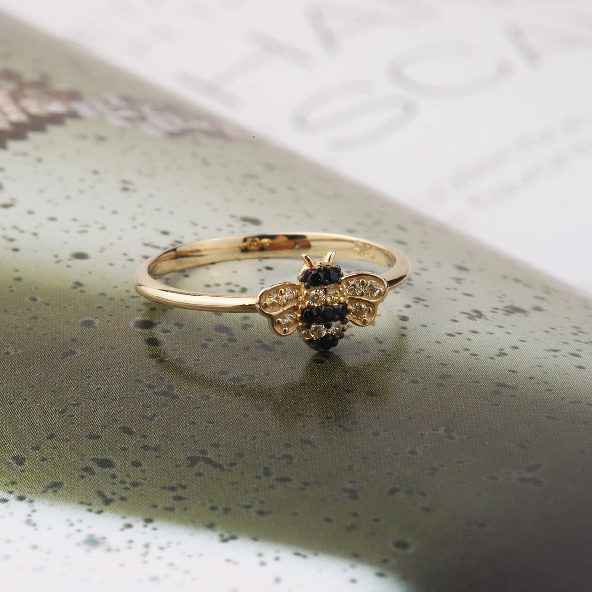 14K Gold Bee Ring, Minimal Honey Bee Gold Ring, Dainty Nature Inspired Ring, Everyday Real Gold Jewelry Gift for Her
