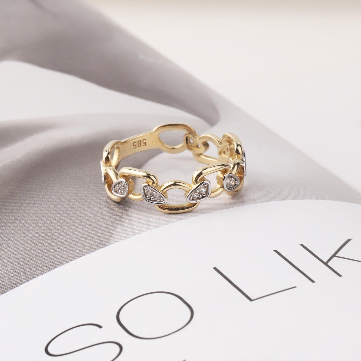 14K Gold Chain Ring, Chain Link Ring, Thick Chain Curb Ring, Bold Chain Ring, Solid Gold Stacking Ring, Layering Minimalist Chain Link